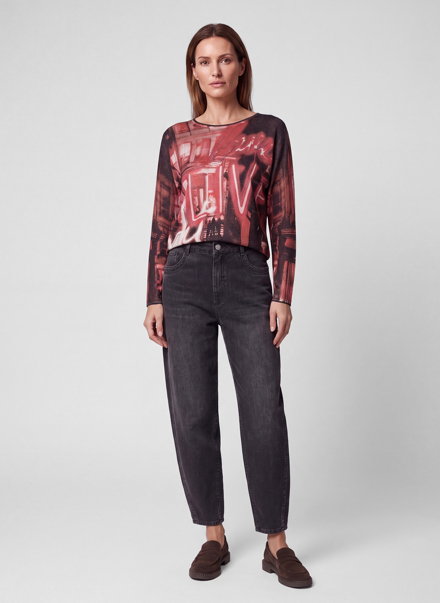 Rabe Rundhalspullover mit Allover-Print und Glitzer-Details