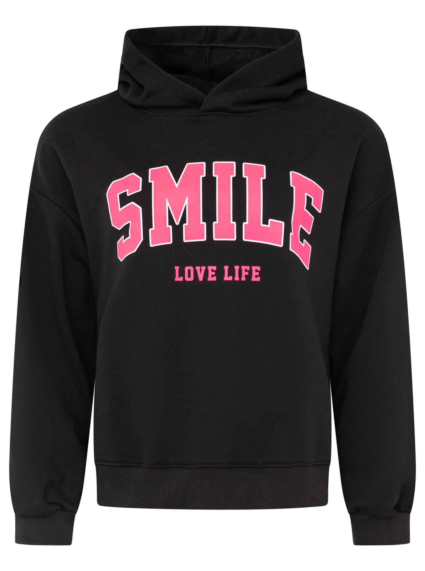 Zwillingsherz Hoodie »"Smile"«, Kapuze, lange Ärmel, elastische Bündchen, großer Neon-Print
