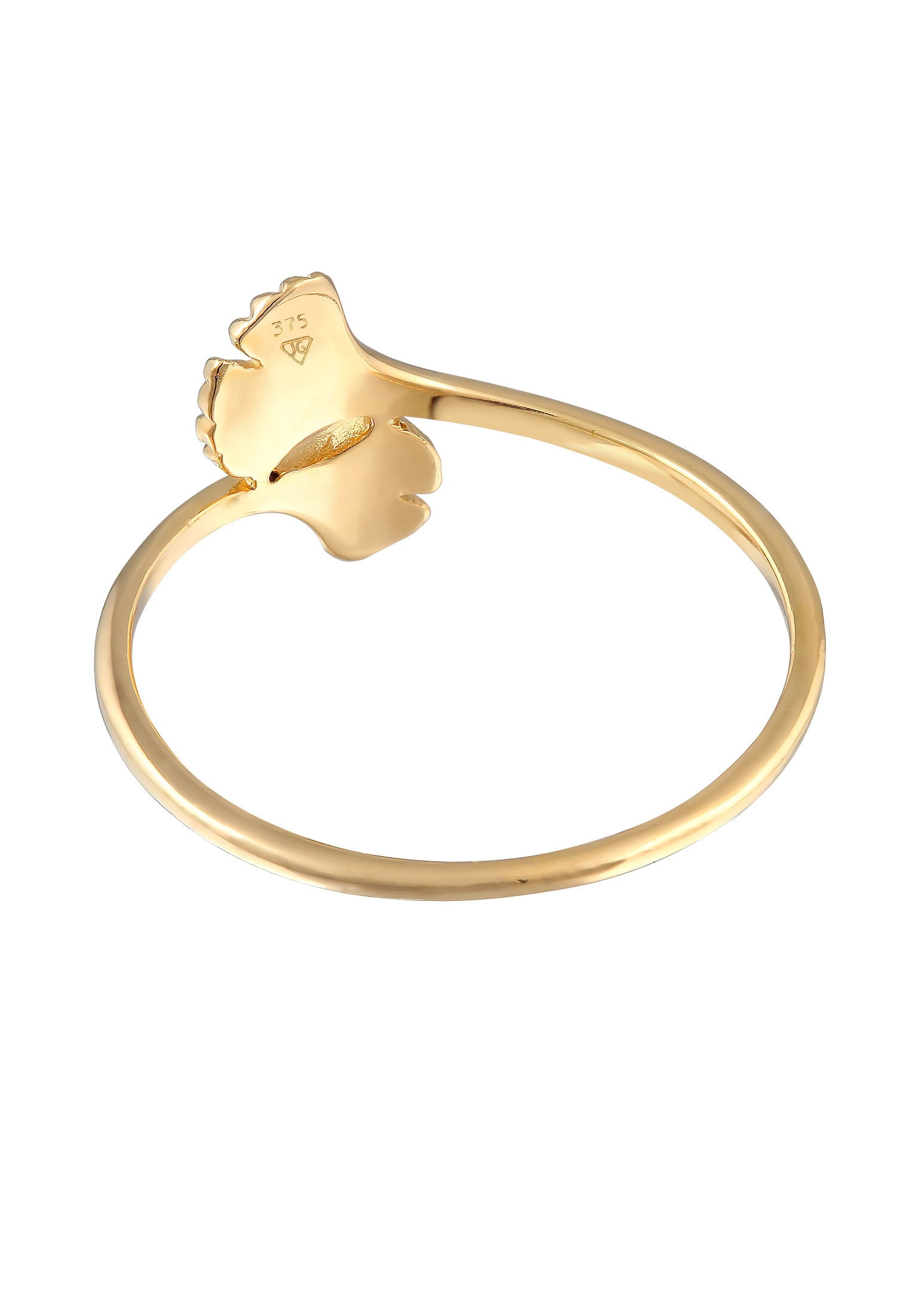 Elli Premium Silberring »Ring Offen Verstellbar Ginkgo Blatt Natur 375 Gelbgold«