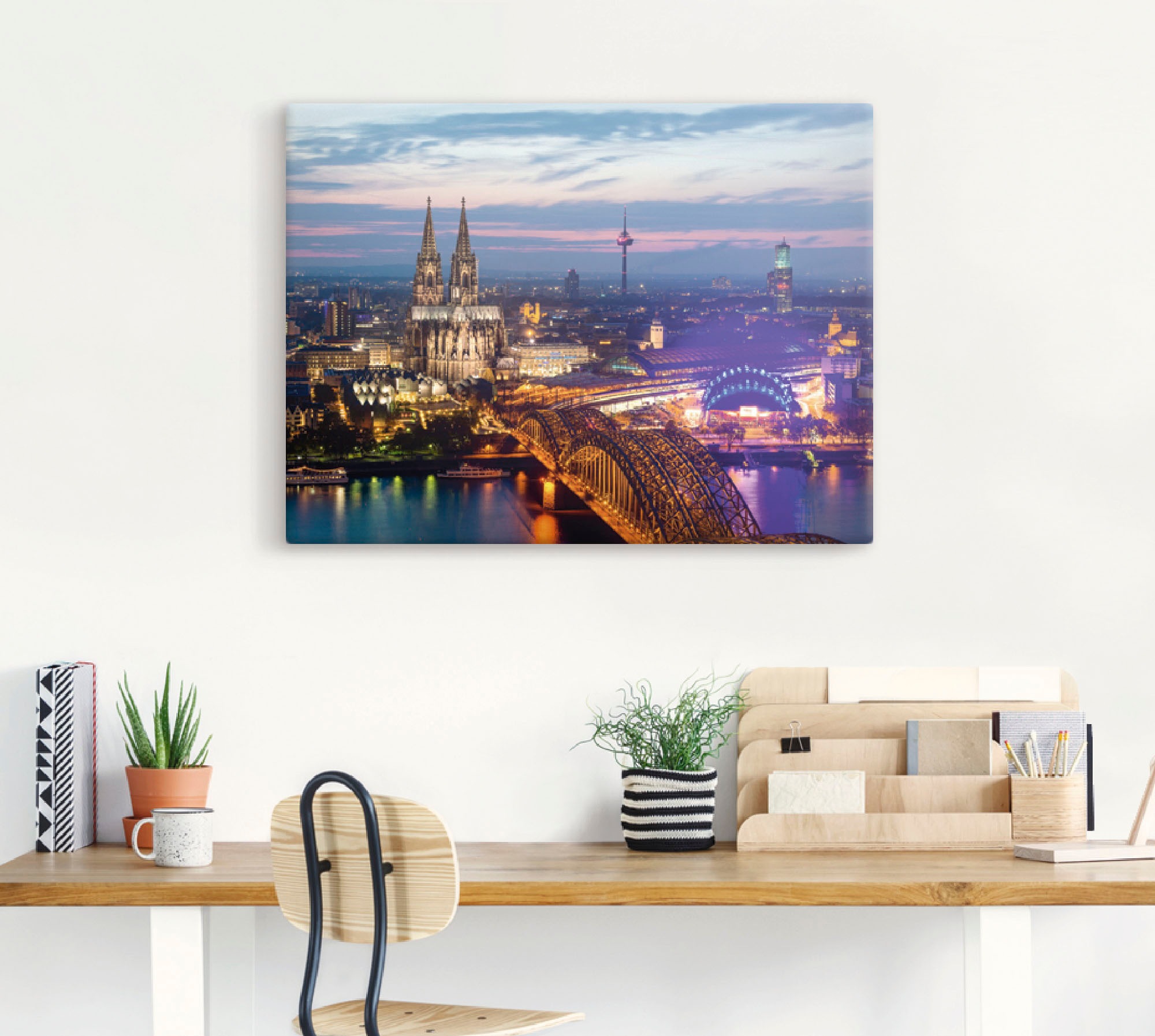 Artland Leinwandbild »Köln Panorama am Abend« Deutschland 1 Stk. tlg. auf Holzrahmen gespannt