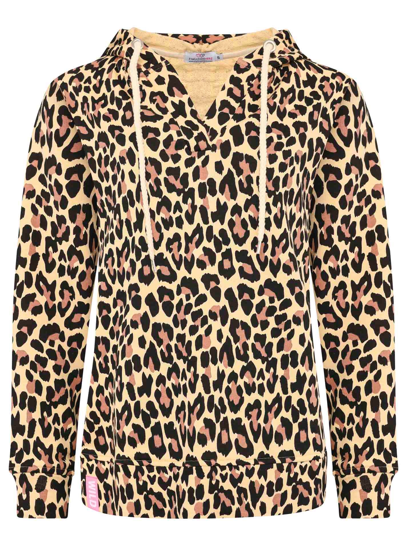 Zwillingsherz Hoodie »"Leo AOP"«, Leo-Design, V-Ausschnitt, Kapuze