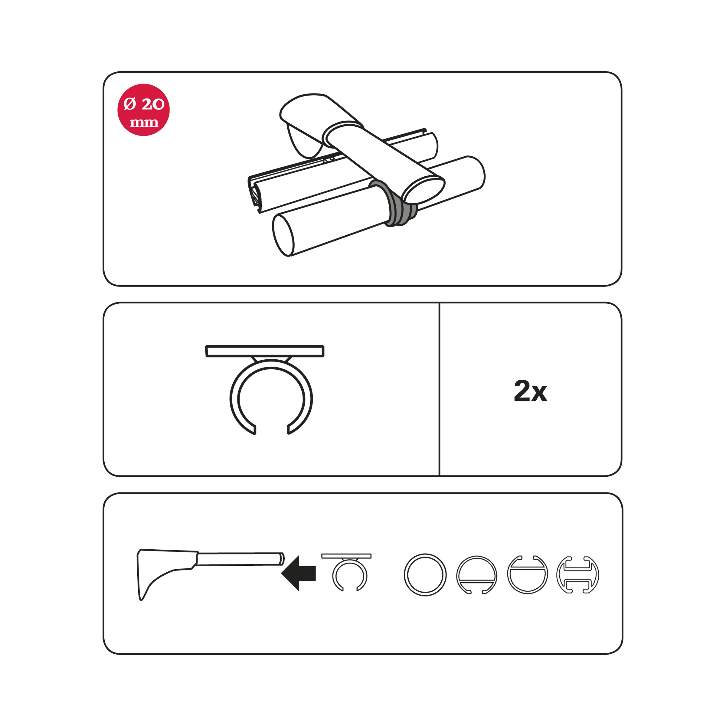 UNIVERSAL »Ring-Adapter (2 online | Ø St.), Einzelprogramm Serie bestellen Universalträger«, Chicago für GARDINIA 20 mm Verbinder