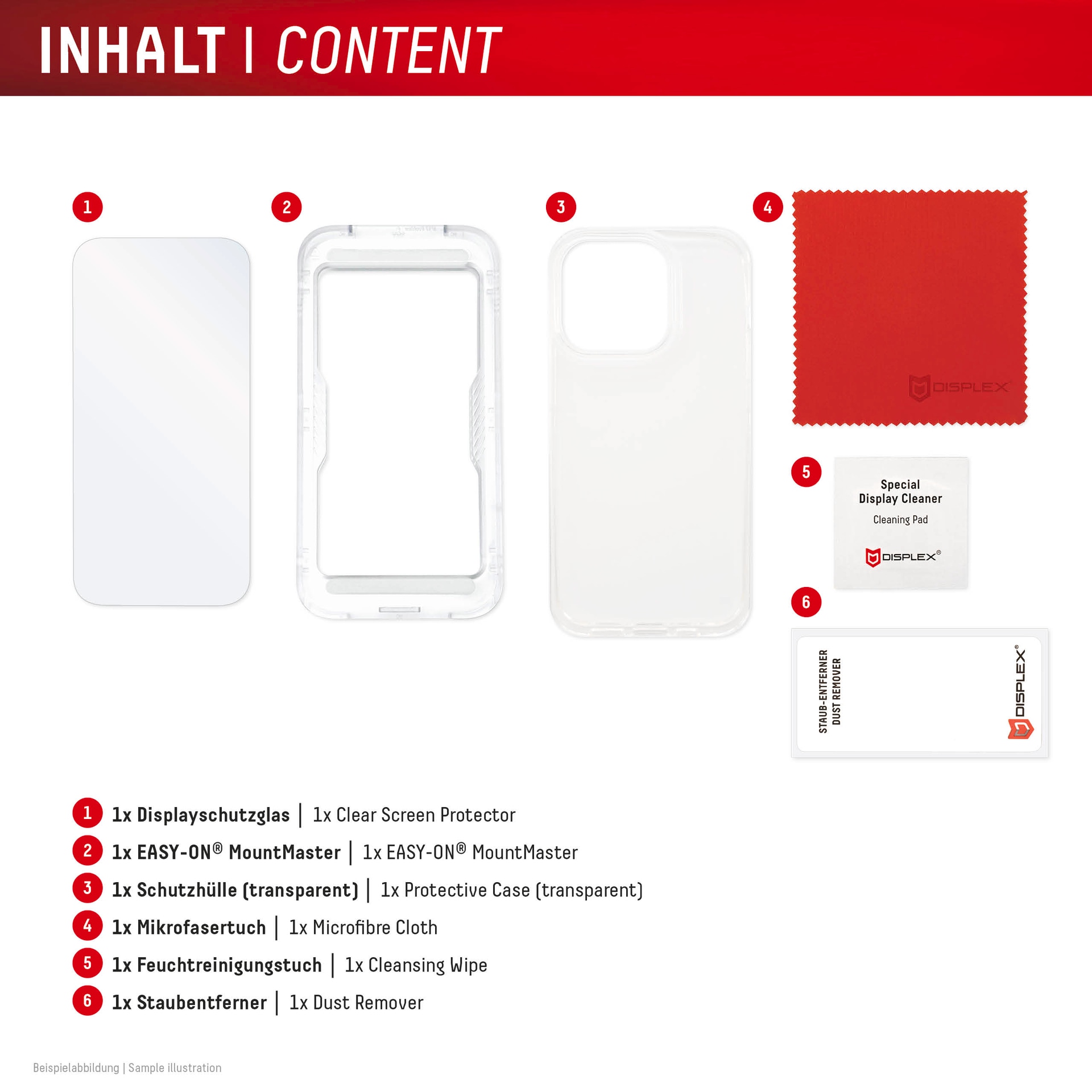 Displex Displayschutzglas »Real Glass Screen Protector + Case mit EASY-ON MountMaster« für Apple iPhone 17 Pro Displayschutzfolie, Schutzfolie, Bildschirmschutz, kratz- & stoßfest
