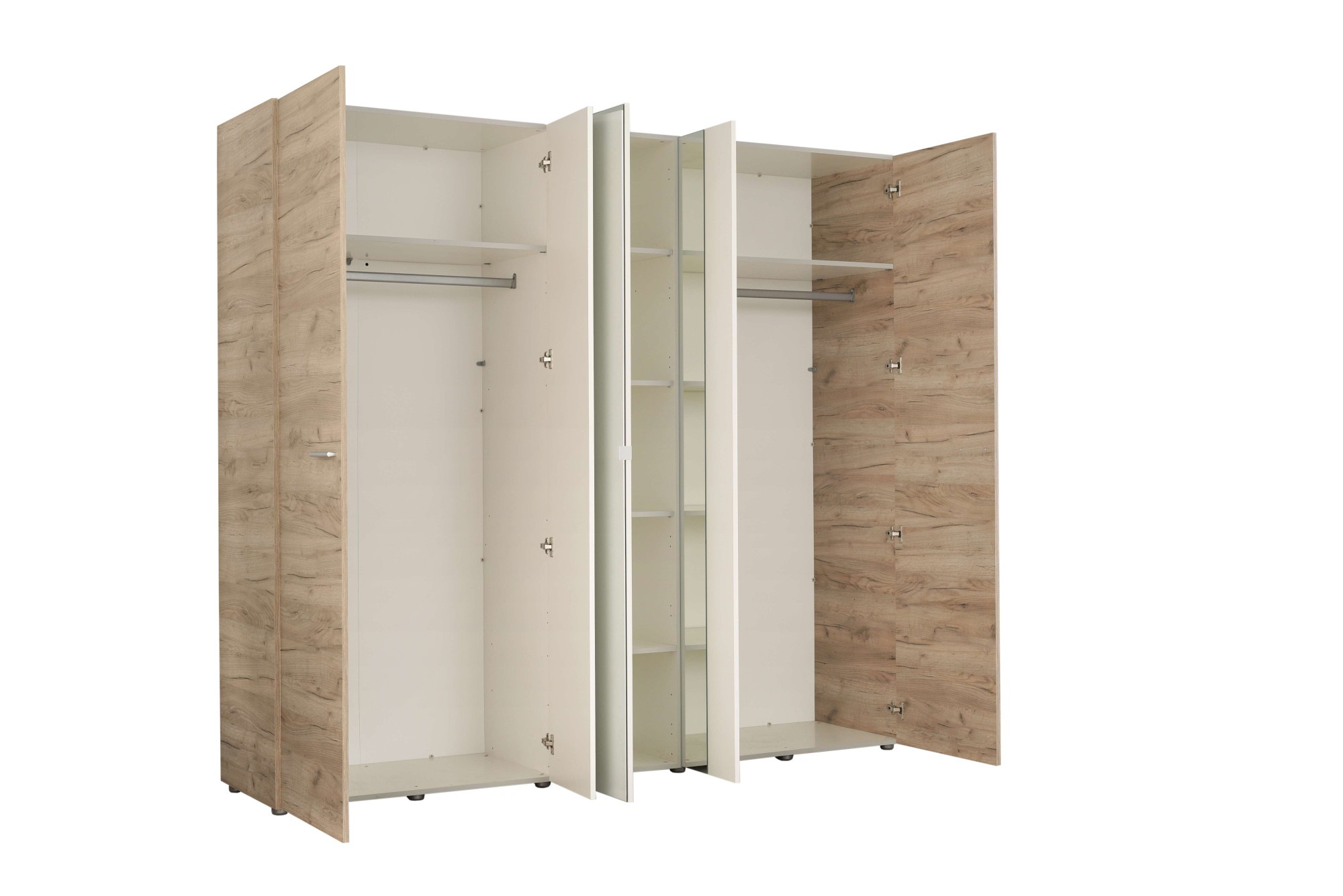 Home affaire Kleiderschrank »Dante Garderobenschrank, Stauraumschrank, Drehtürenschrank, Schrank« 2 Kleiderstangen, 6 Einlegeböden, Spiegel, Breite 223,5 cm