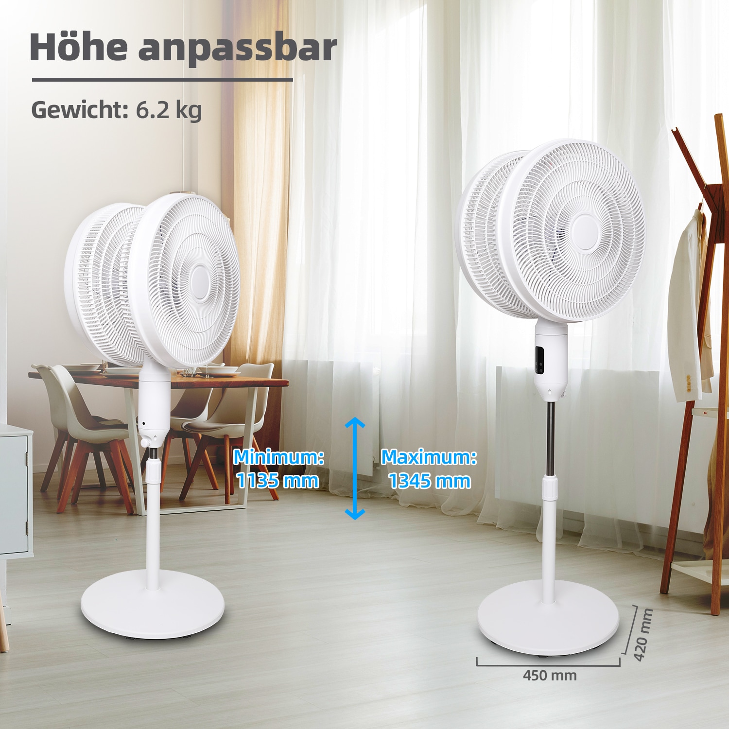 be cool Standventilator »Doppelstandventilator 2x45cm«, zwei Ventilatorenköpfe, 12-stufig, Fernbedienung