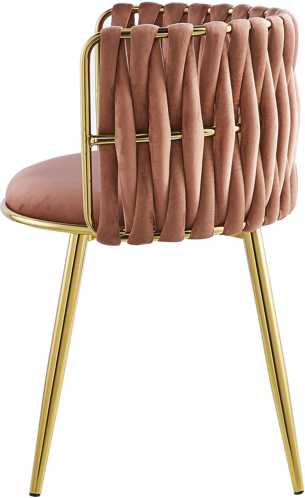 Kayoom Polsterstuhl »Stuhl Melly 125 2er-Set,tolles Design der Rückenlehne, runde Sitzfläch«, (Set), 2 St., ausgefallen geflochtene Rückenlehne, Samtbezug, goldene Beine