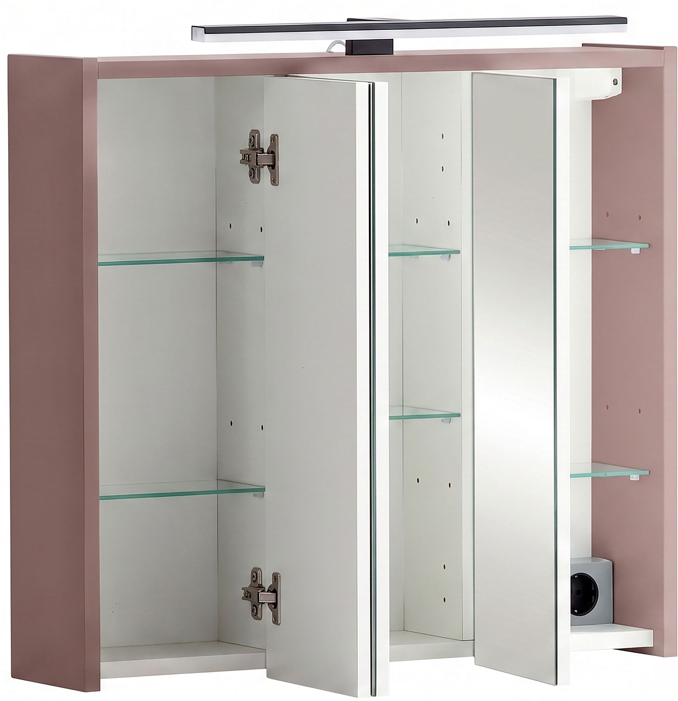 Schildmeyer Spiegelschrank »PIAZZA, inkl. Beleuchtung, Breite 65 cm, 3 Türen, MADE IN GERMANY« 1 Stk. tlg. Schalter-/Steckdosenkombination hinter der Tür, MADE IN GERMANY