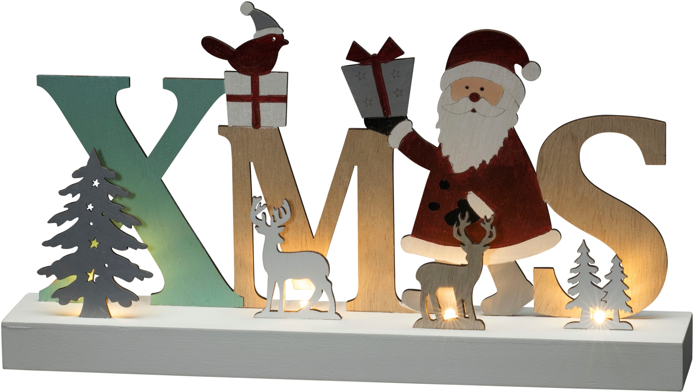KONSTSMIDE Deko-Schriftzug »XMAS«, LED Holzsilhouette, 6h Timer, 4 warm  weiße Dioden, batteriebetrieben bequem kaufen