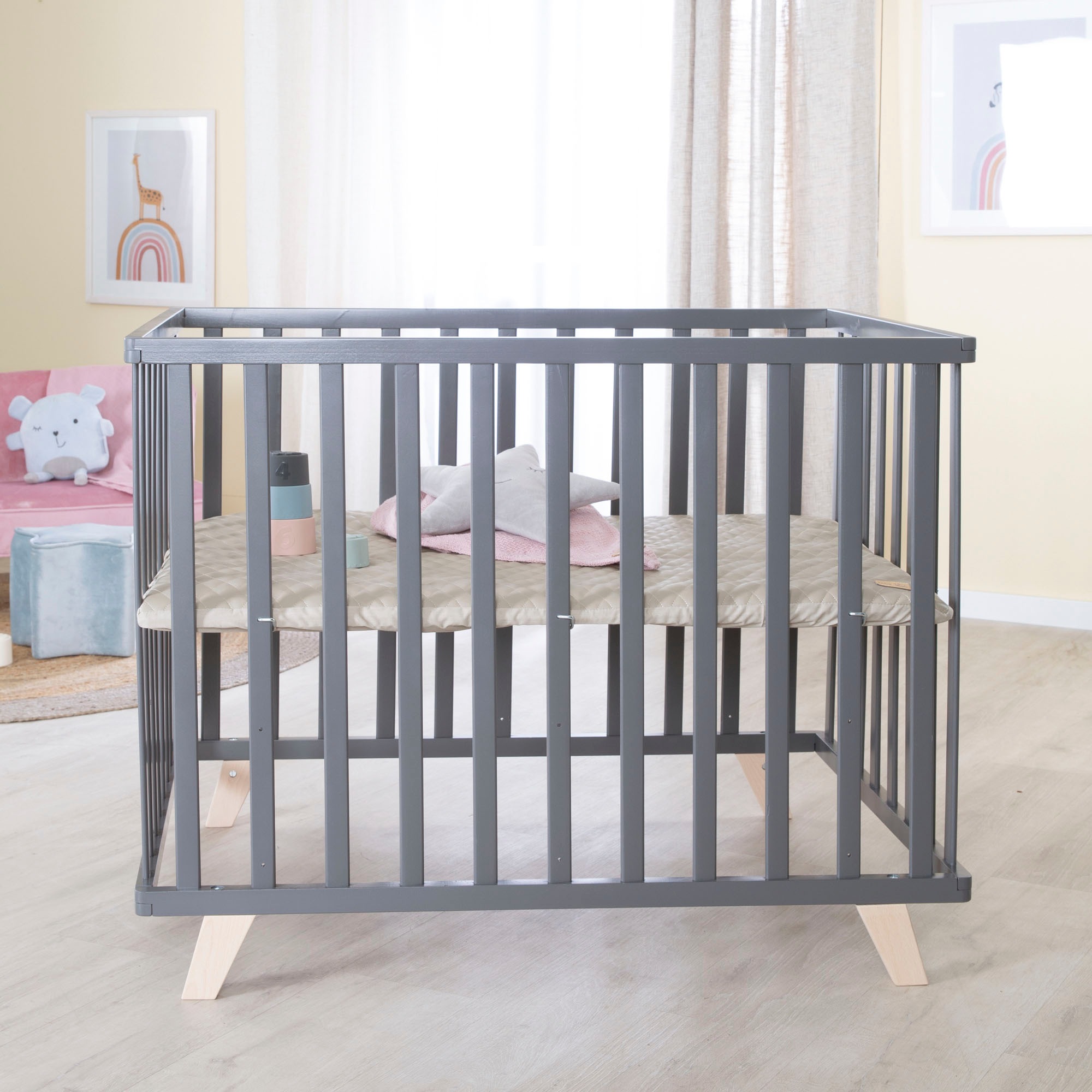 roba® Laufgitter »Luxe, grau, 75x100 cm«, bis 15 kg, mit Laufgittereinlage Greyish gesteppt