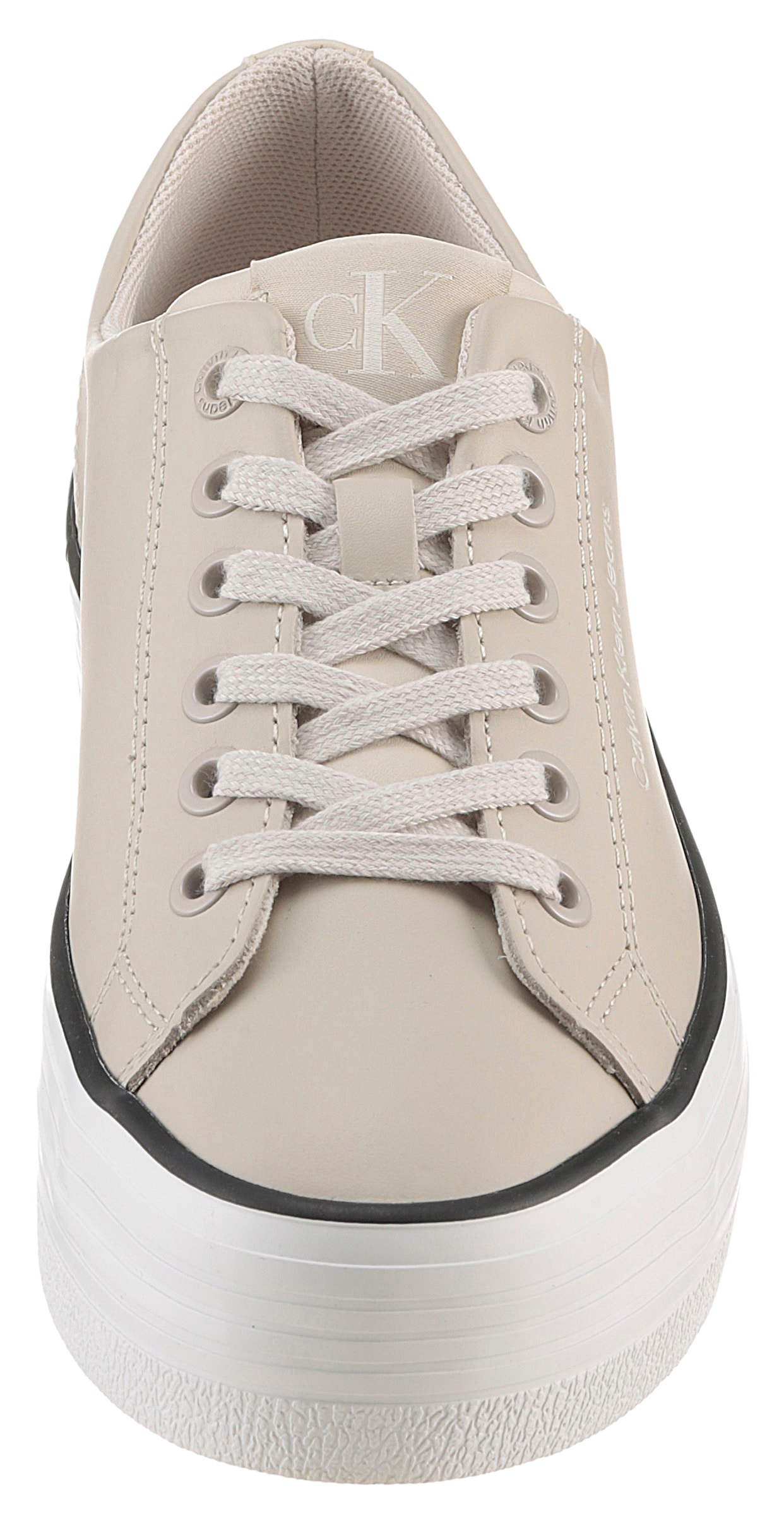 Calvin Klein Jeans Sneaker »BOLD VULC FLATF LOW LTH IN«, Halbschuh, Schnürschuh, Freizeitschuh mit CK-Logo an der Ferse