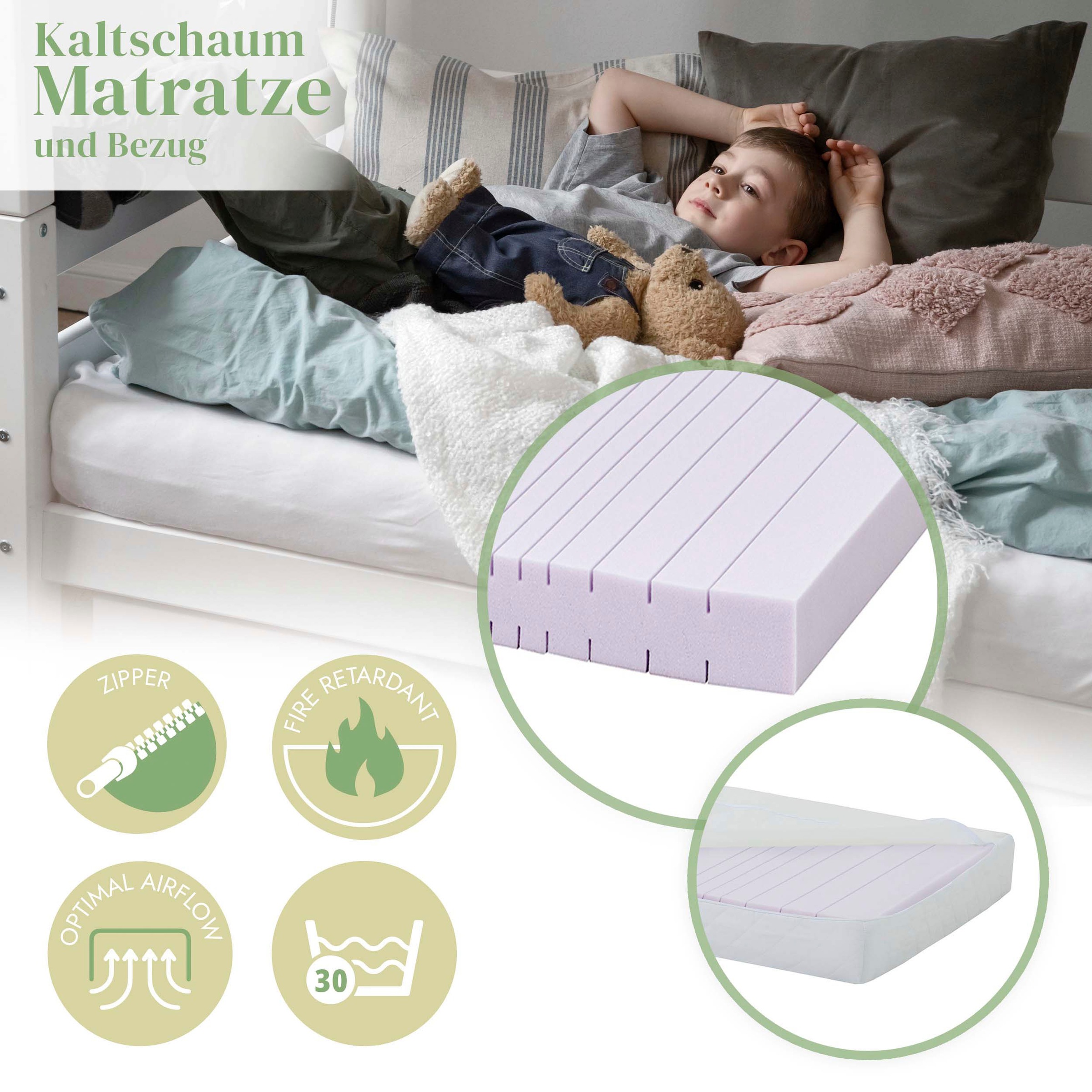 Hoppekids Spielbett »ECO COMFORT, Hochbett, in 2 Einzelbetten teilbar«, Höhe 72cm, Farbe & Größe & Matratze