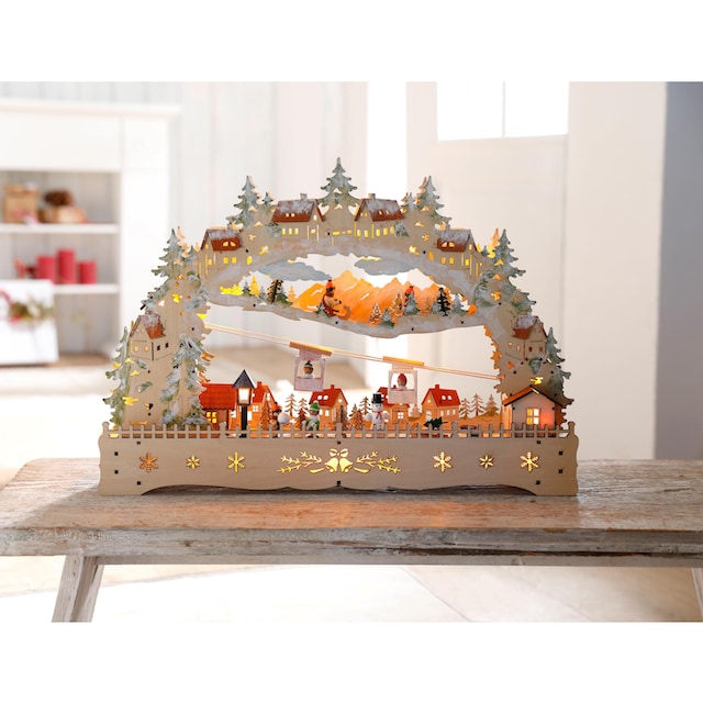 my home Schwibbogen »Weihnachtsdeko«, mit bewegter Seilbahn und  beleuchteten Häuser und Rodelbahn
