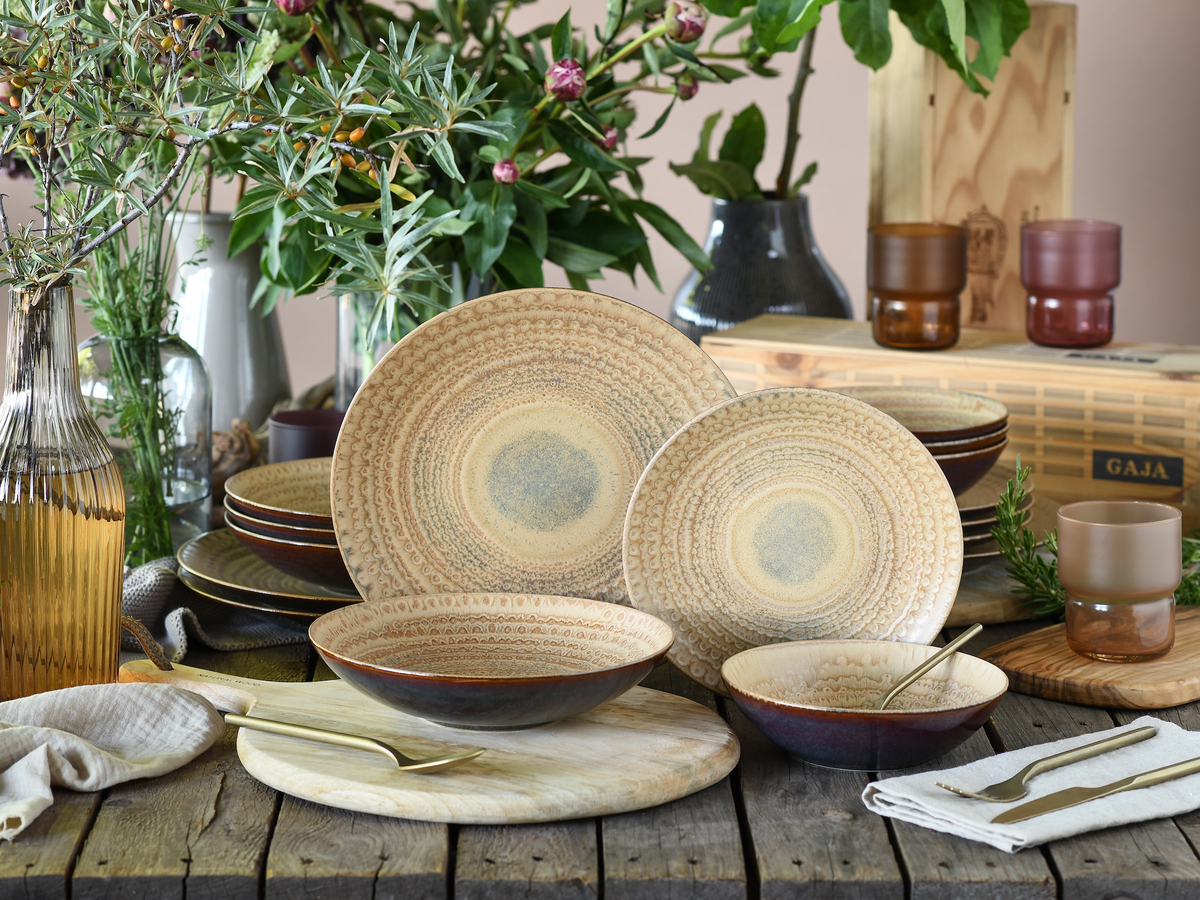 CreaTable Teller-Set »Neapel, Service 16-tlg.« Teller Set, Edles Tellerset, Vulkanoptik