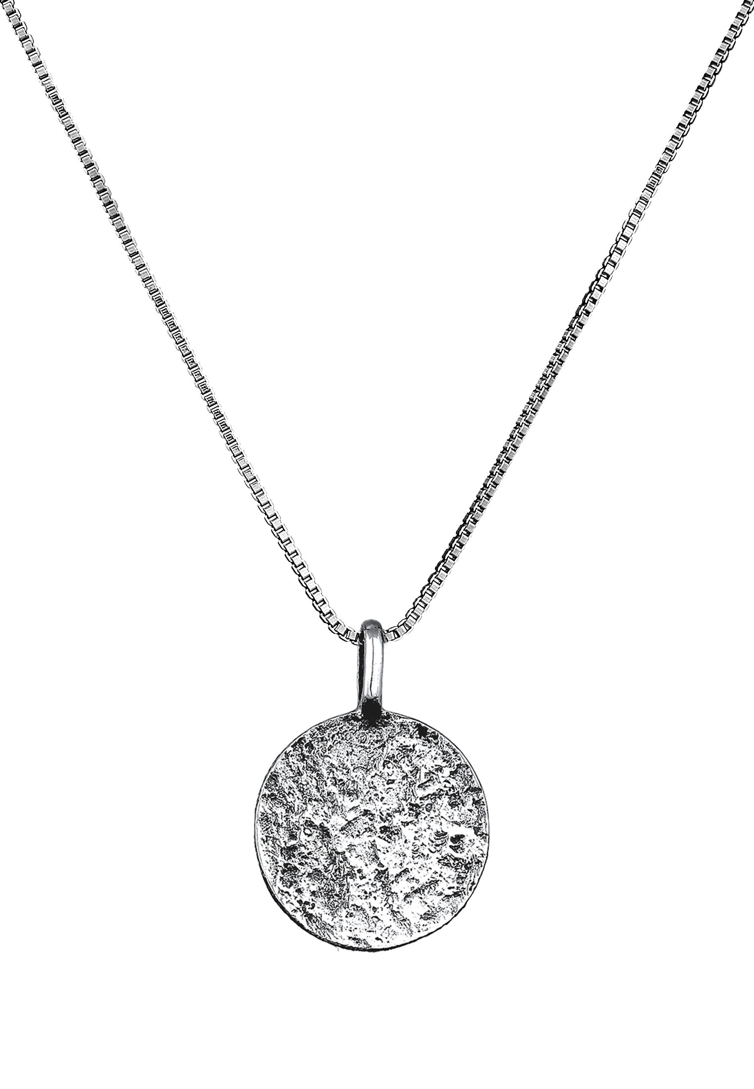 Kuzzoi Kette mit Anhänger »Halskette Herren Basic Coin Plättchen gehämmert 925 Silber«