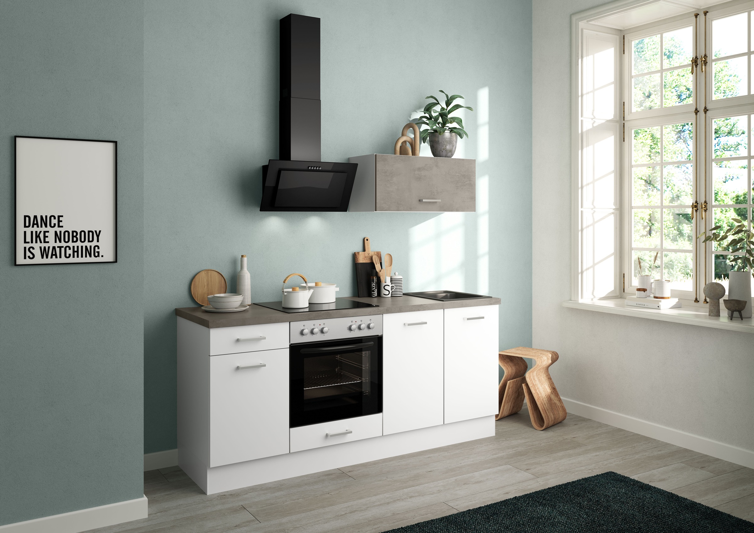IMPULS KÜCHEN Küchenzeile »"Lissabon", Ausrichtung wählbar, Schubkästen mit Soft-Close,«, (Set), vormontiert, wahlweise mit E-Geräten, mit Vollauszug, Breite 195 cm