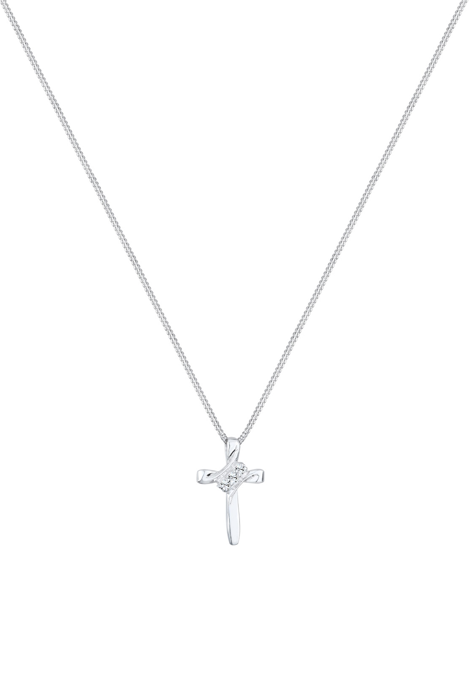 Elli Silberkette »Halskette Kreuz Modern mit Kristalle 925 Silber«