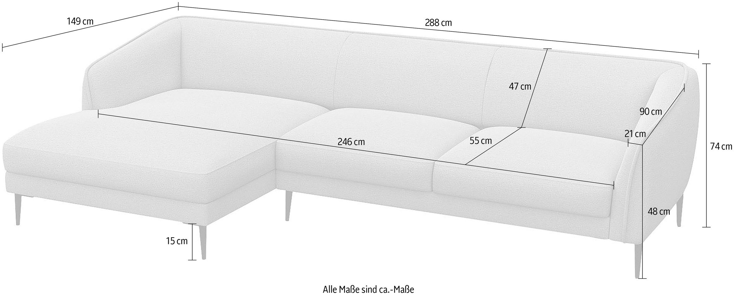 FLEXLUX Ecksofa »Belle Designsofa, L-Form, B/T 288/149 cm«, Skandinavisches Design, In hochwertiger Verarbeitung