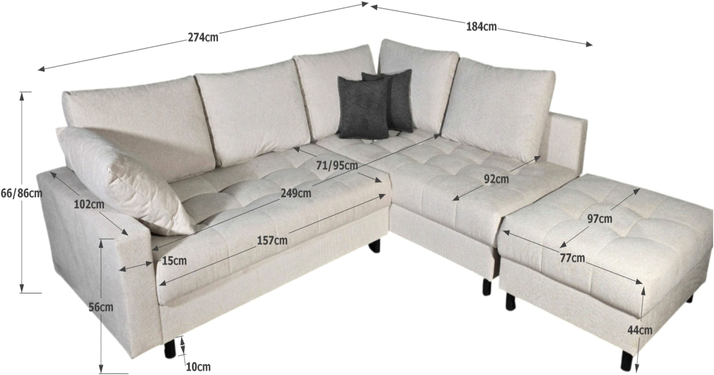 COLLECTION AB Ecksofa »Toni L-Form 274 cm« Set: Sofa & Hocker, 2 Zierkissen, Bonell-Federkern