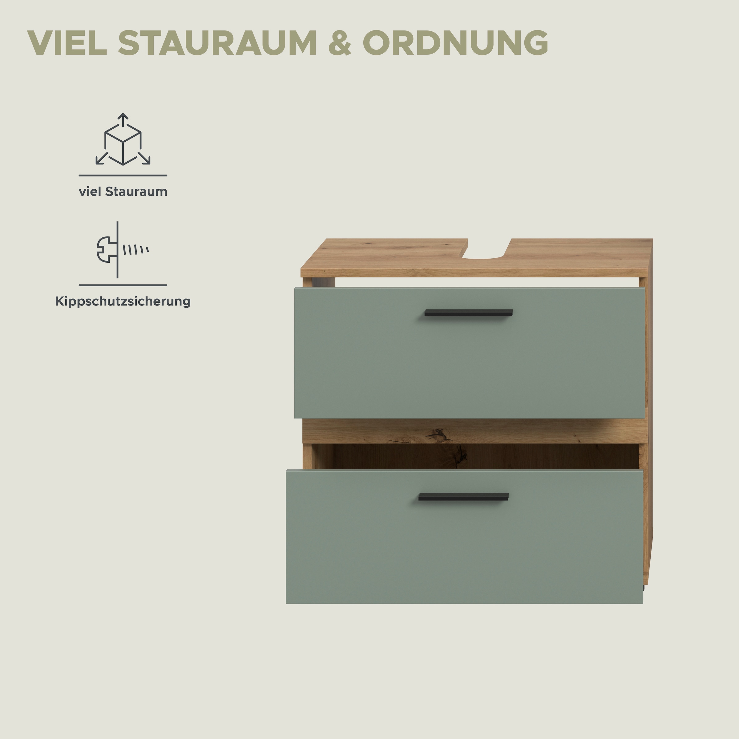 welltime Waschbeckenunterschrank »LUCCA, Breite 60 cm, 2 Schubkästen, hochwertige MDF Front«