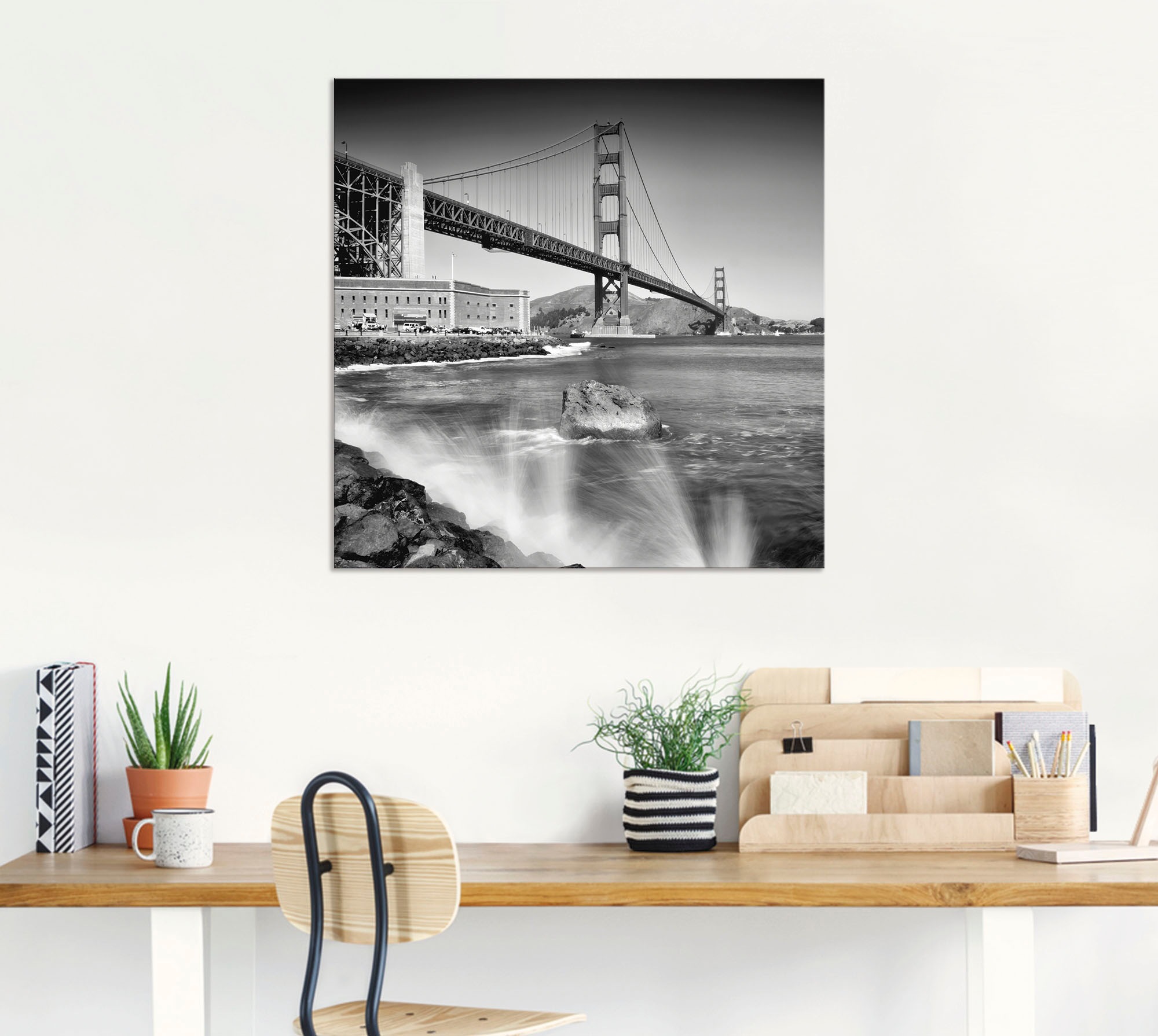 Artland Wandbild »Golden Gate Bridge mit Brandung«, Amerika, (1 St.), als Alubild, Leinwandbild, Wandaufkleber oder Poster in versch. Größen