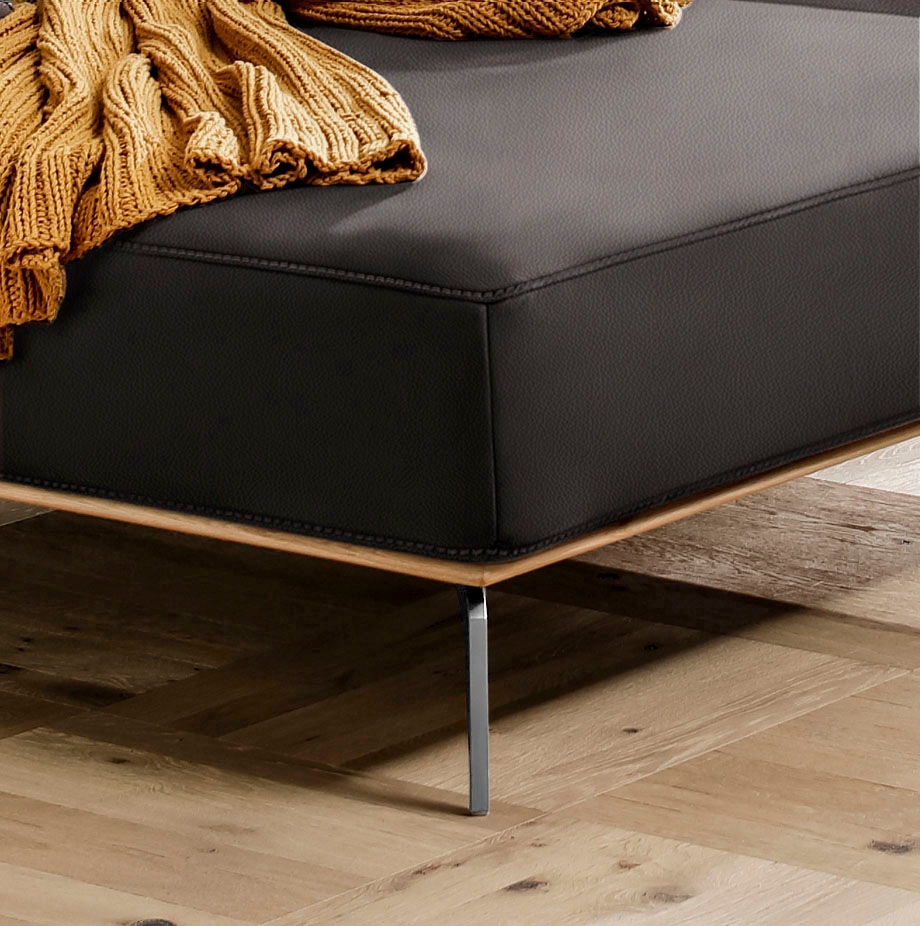 W.SCHILLIG Ecksofa »run, Designsofa mit tollem Sitzkomfort, L-Form«, mit elegantem Holzsockel, Füße in Chrom glänzend, Breite 279 cm