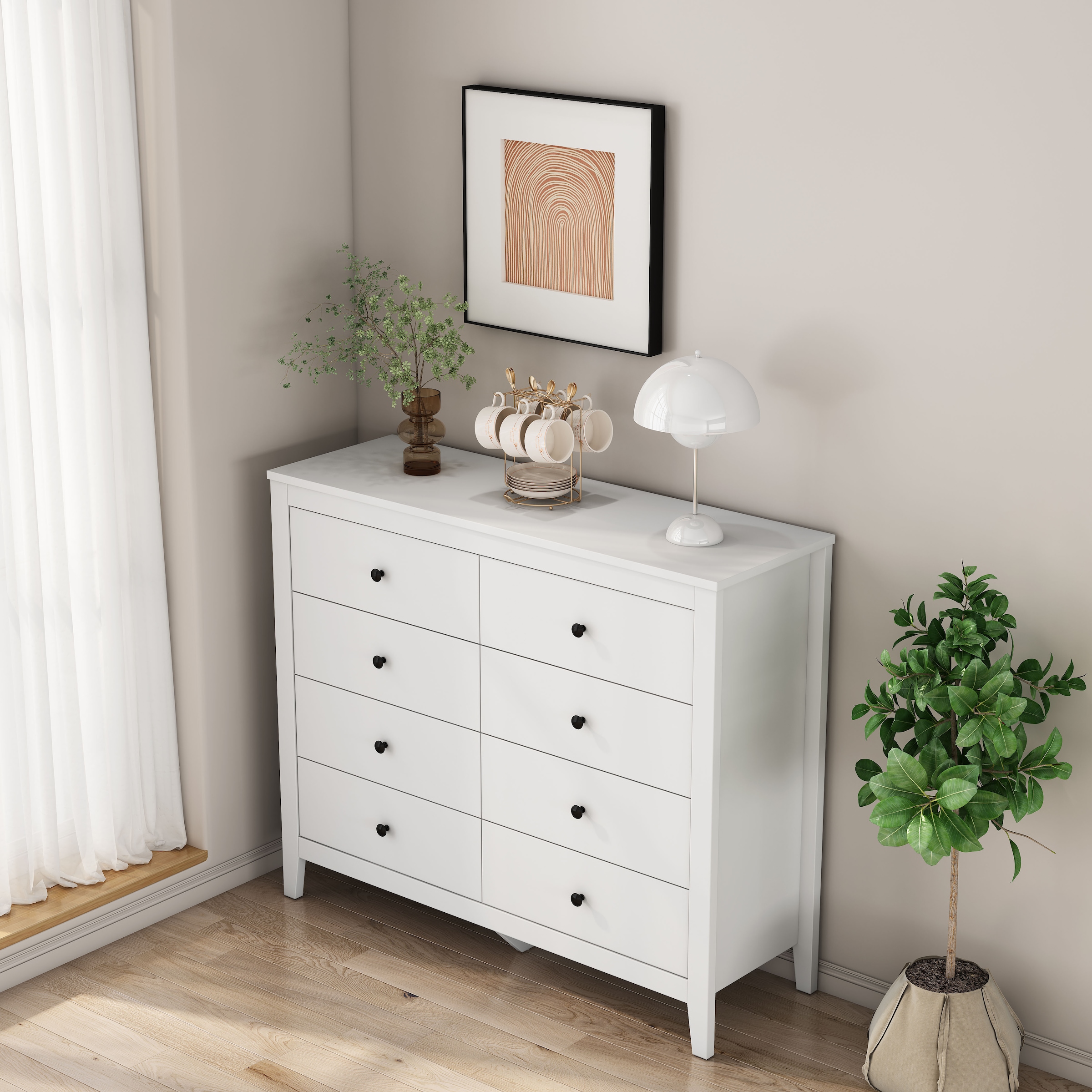 OTTO home Schubkastenkommode »Borkum Sideboard mit 8 Schubladen Bestseller Landhaus weiß« schwarze Griffe aus Metall, 