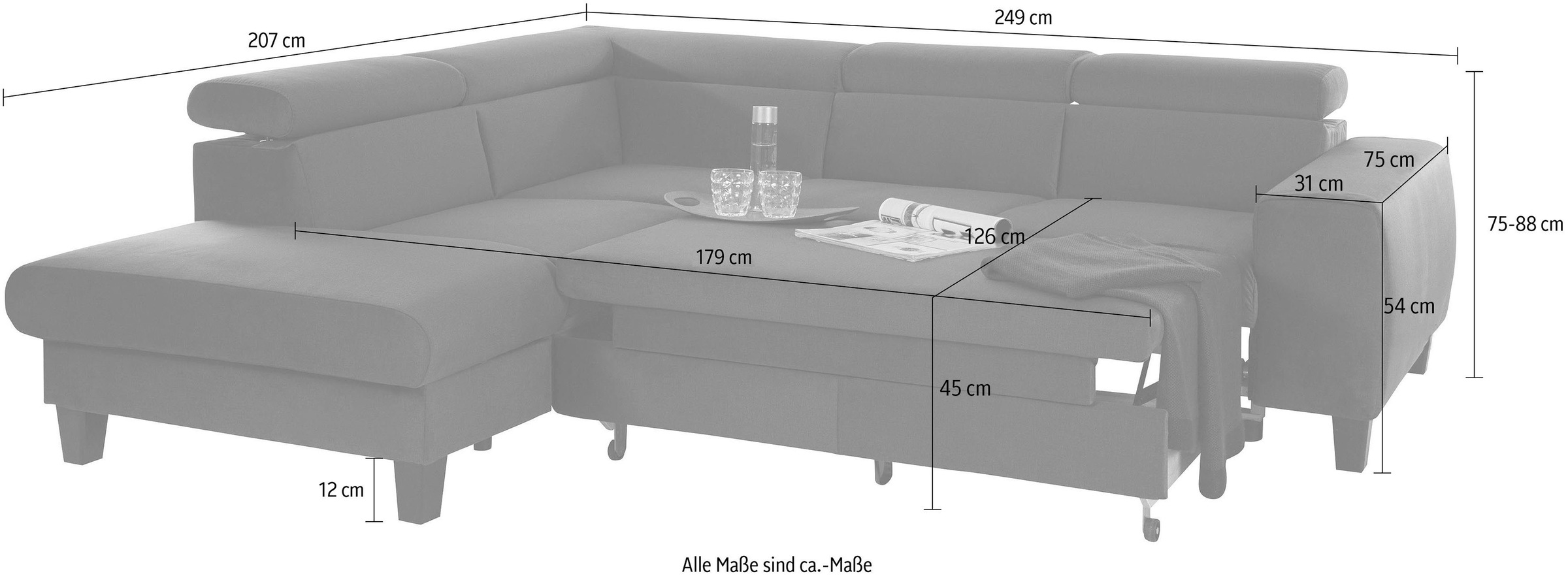 COTTA Polstergarnitur »Morven L-Form«, (Set), Set bestehend aus: Ecksofa mit Kopfteilverstellung & Hocker