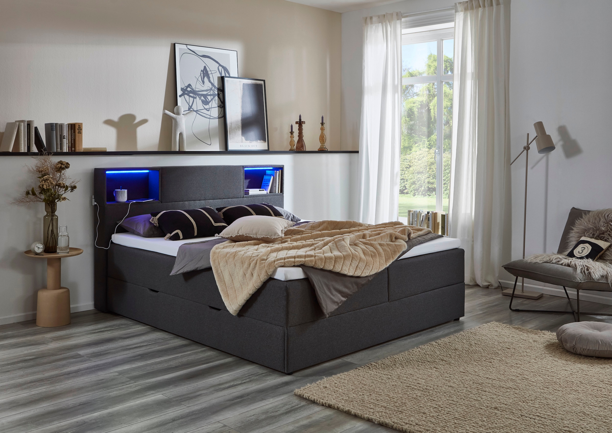 meise.möbel Boxspringbett »Caja mit Bettkasten und Topper«, mit LED ausgestattetes Ablagefach im Kopfteil