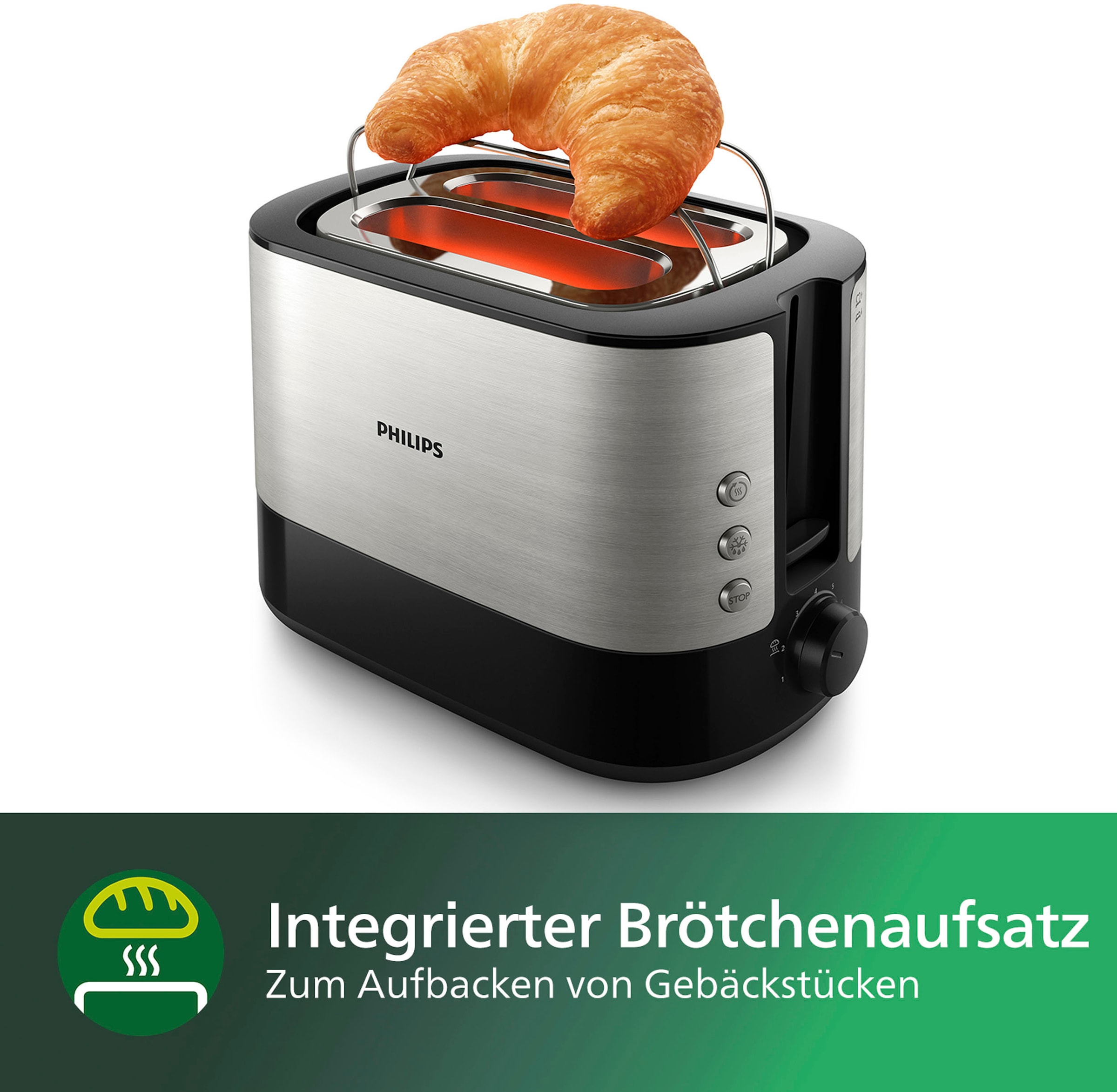Philips Toaster »HD2637/90 Viva 1000 Krümelschublade, für 7 XXL Funktionen kurze mit Garantie Jahren 3 2 Bränungsstufen, Brötchenaufsatz, Schlitze, Scheiben, 2 W, Collection«, 3