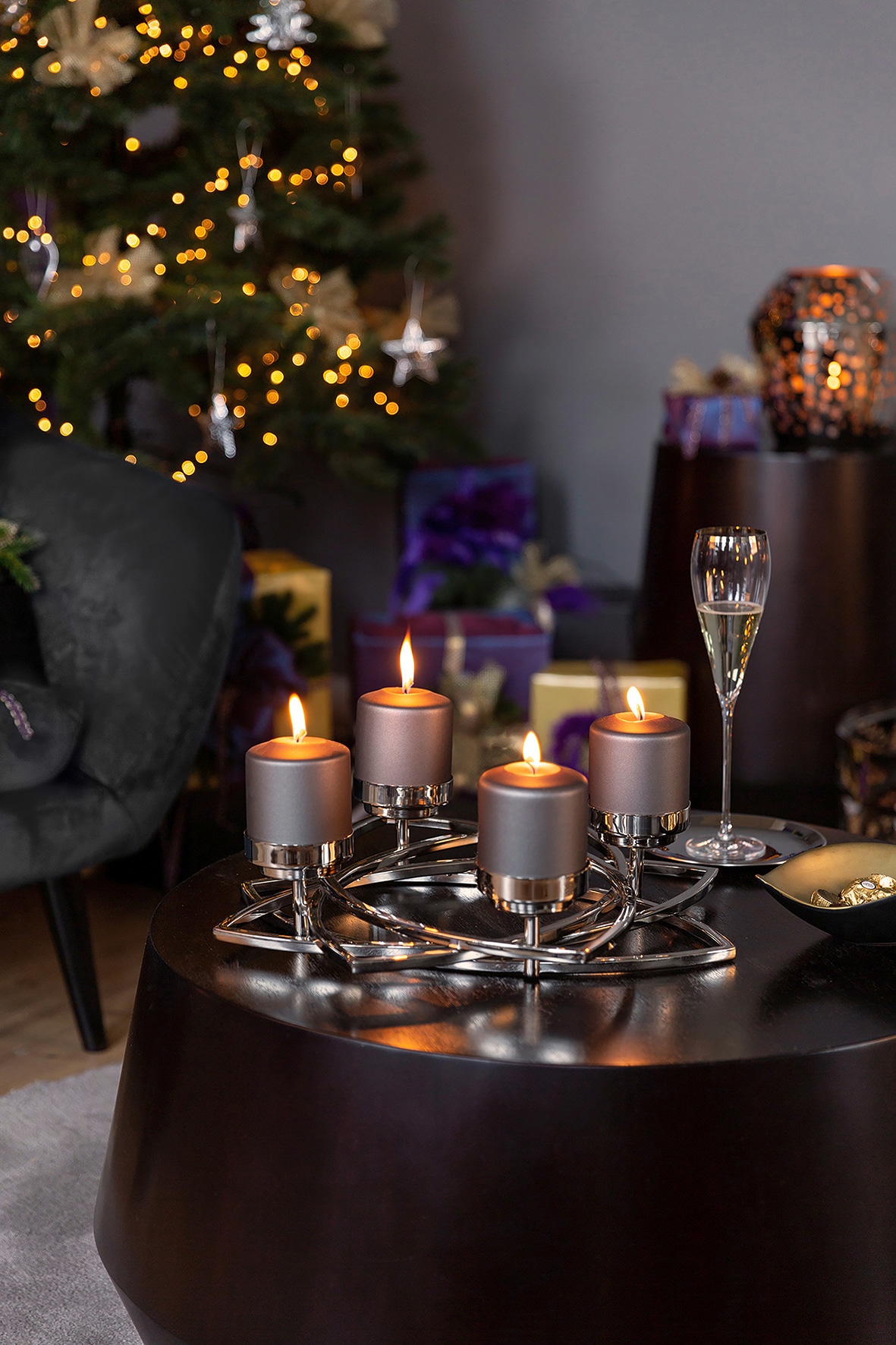 Fink Kerzenleuchter »ZAPPORA« Adventskranz, Leuchterkranz, 4-flammig, vernickelt