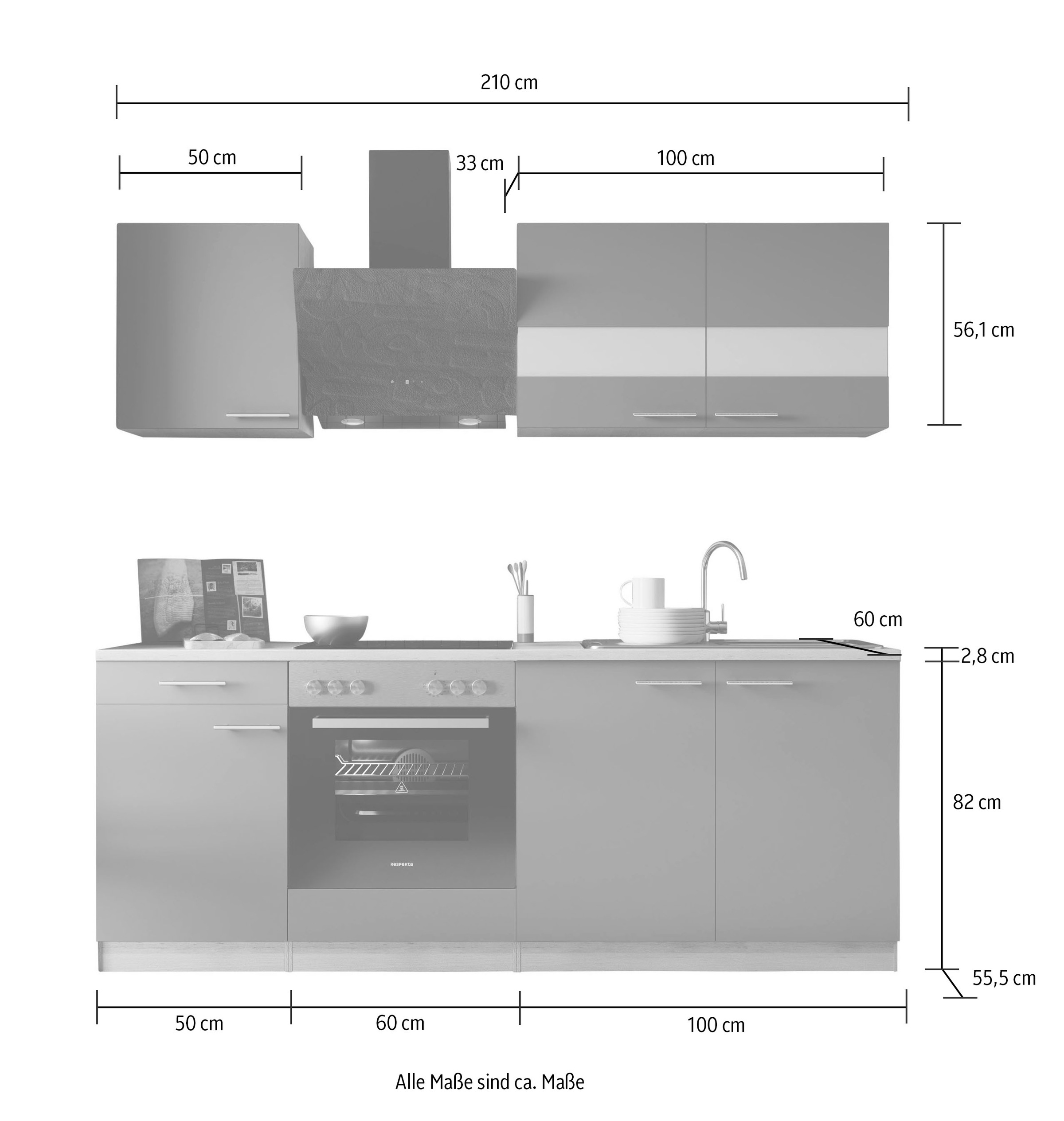 RESPEKTA Küche »Merle« Breite 210 cm, mit Soft-Close, in exklusiver Konfiguration für OTTO
