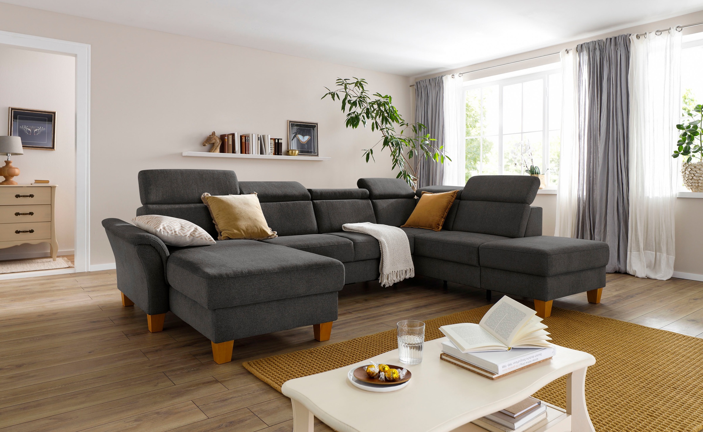 Home affaire Wohnlandschaft »Conville U-Form«, Kopfteilverstellung wahlweise mit Bettfunktion und Bettkasten