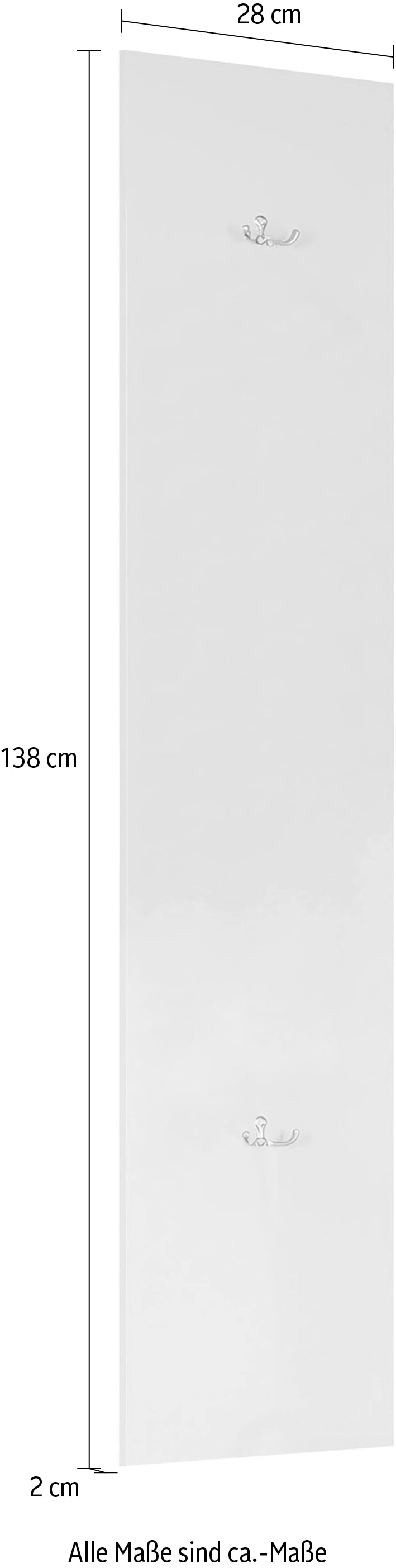 INOSIGN Garderobenpaneel »Wandpaneel mit 2 Doppelhaken Breite 28 cm, Höhe 138 cm, Wandgarderobe,«, Weiß Hochglanz Lack passend zur Garderobe Smile + Hamburg, Metallhaken