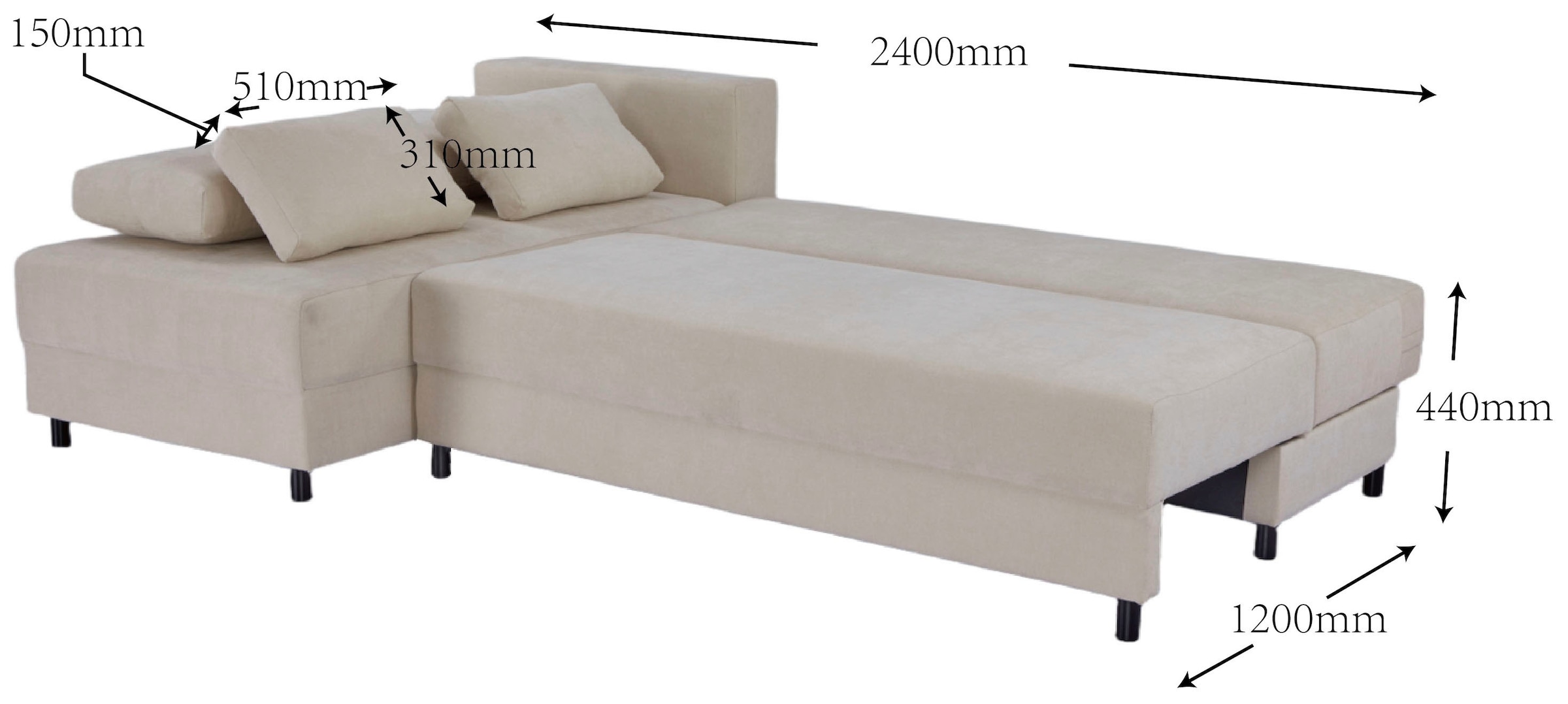 OTTO home Schlafsofa »ONNIKO Ecksofa L-Form, Breite: 240 cm, Feinstruktur-Bezug« mit Bettfunktion & Bettkasten (Liegefläche 120 cm / 240 cm)
