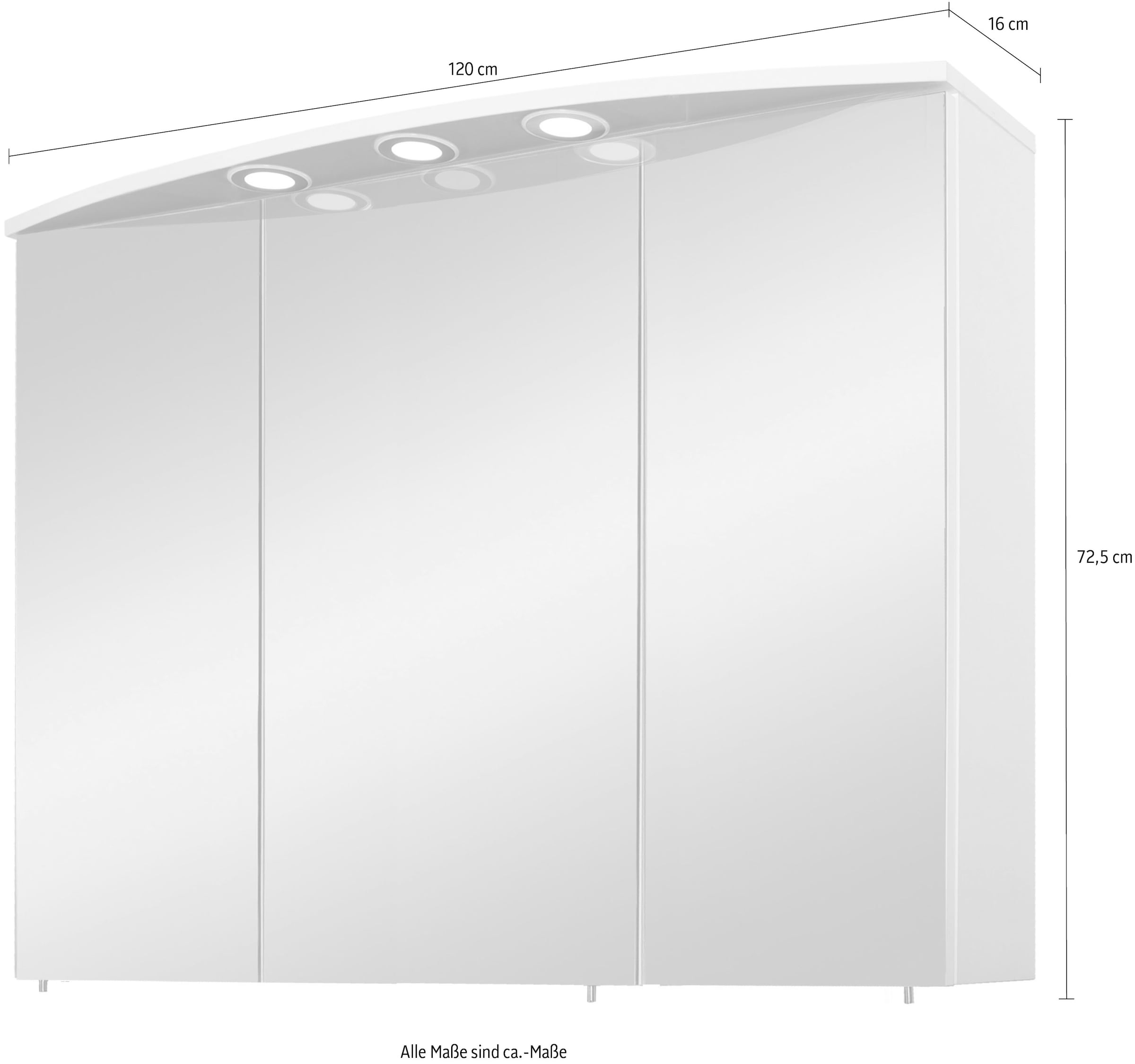 Schildmeyer Spiegelschrank »Verona«, Breite 120 cm, 3-türig, 3 LED-Einbaustrahler, Schalter-/Steckdosenbox