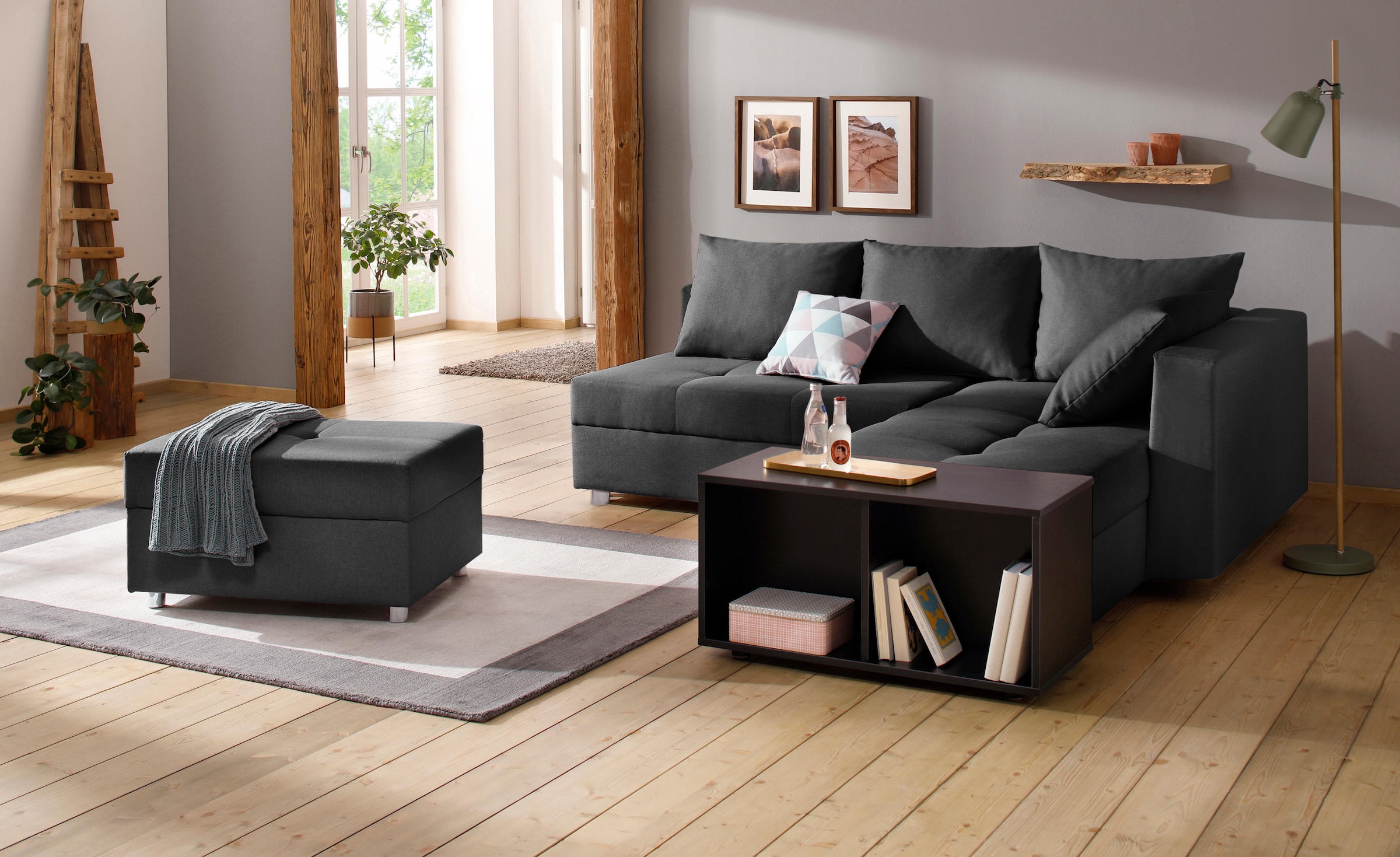 Home affaire Ecksofa »Italia L-Form, B: 217 cm« Bettfunktion, Bettkasten & 1 Zierkissen, Federkern