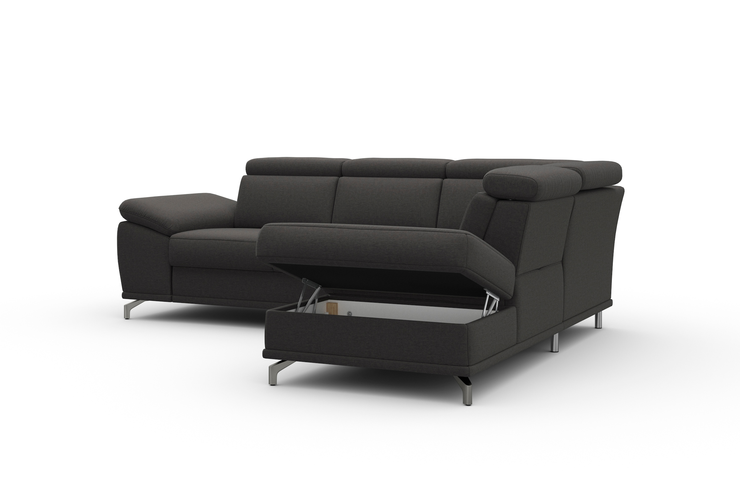 sit&more Ecksofa »Cabrio L-Form, B: 274 cm, mit Sitztiefen-, Arm- & Kopfteilverstellung«, 3 Nierenkissen, Federkern, optional Bettfunktion und Stauraum