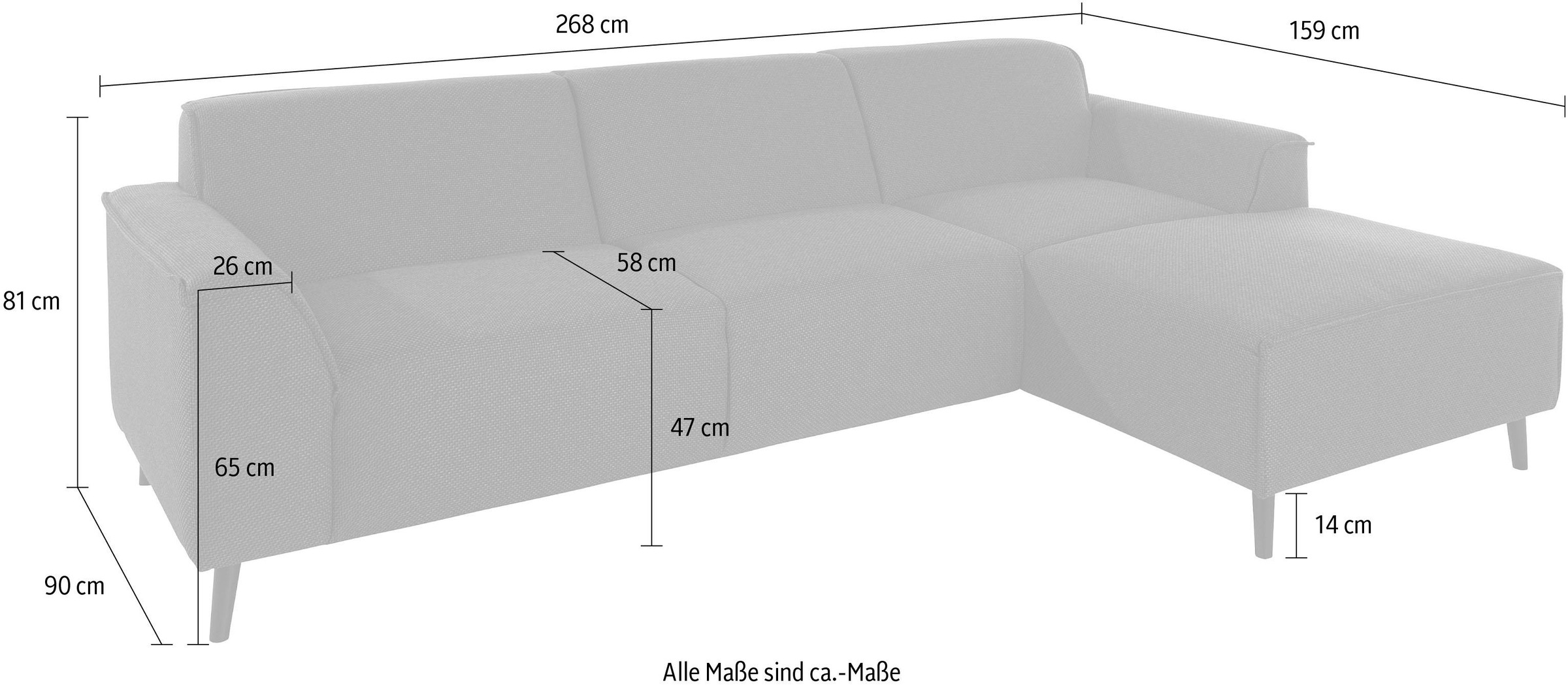 DOMO collection Ecksofa »Amora, inklusive komfortablem Federkern für mehr Sitzkomfort, L-Form«, mit Recamiere, zeitlos und elegant, Komfortsitzhöhe 47cm