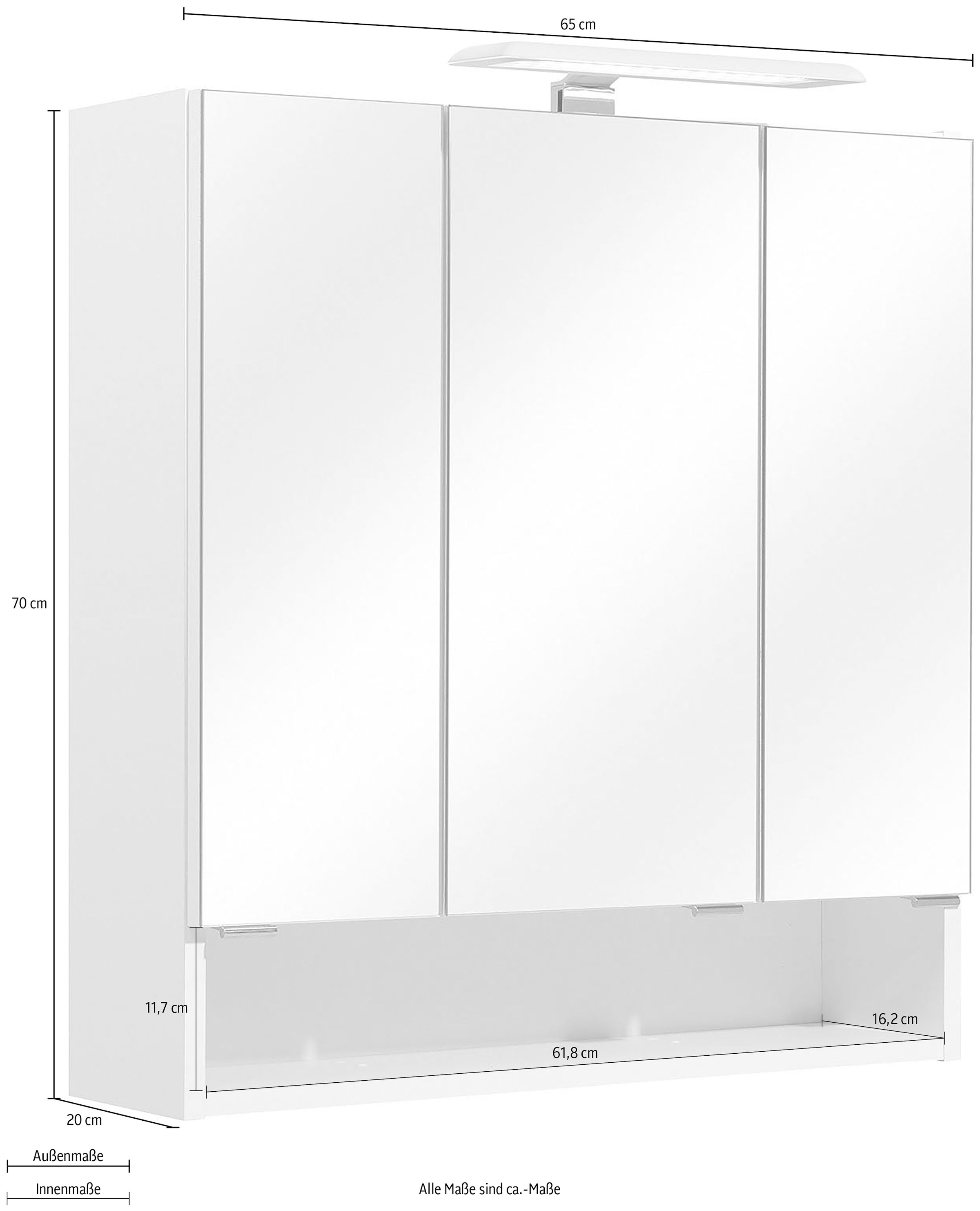 PELIPAL Spiegelschrank »Quickset 953«, Breite 65 cm, 3-türig, LED- Beleuchtung, Schalter-/Steckdosenbox online kaufen | mit 3 Jahren XXL  Garantie
