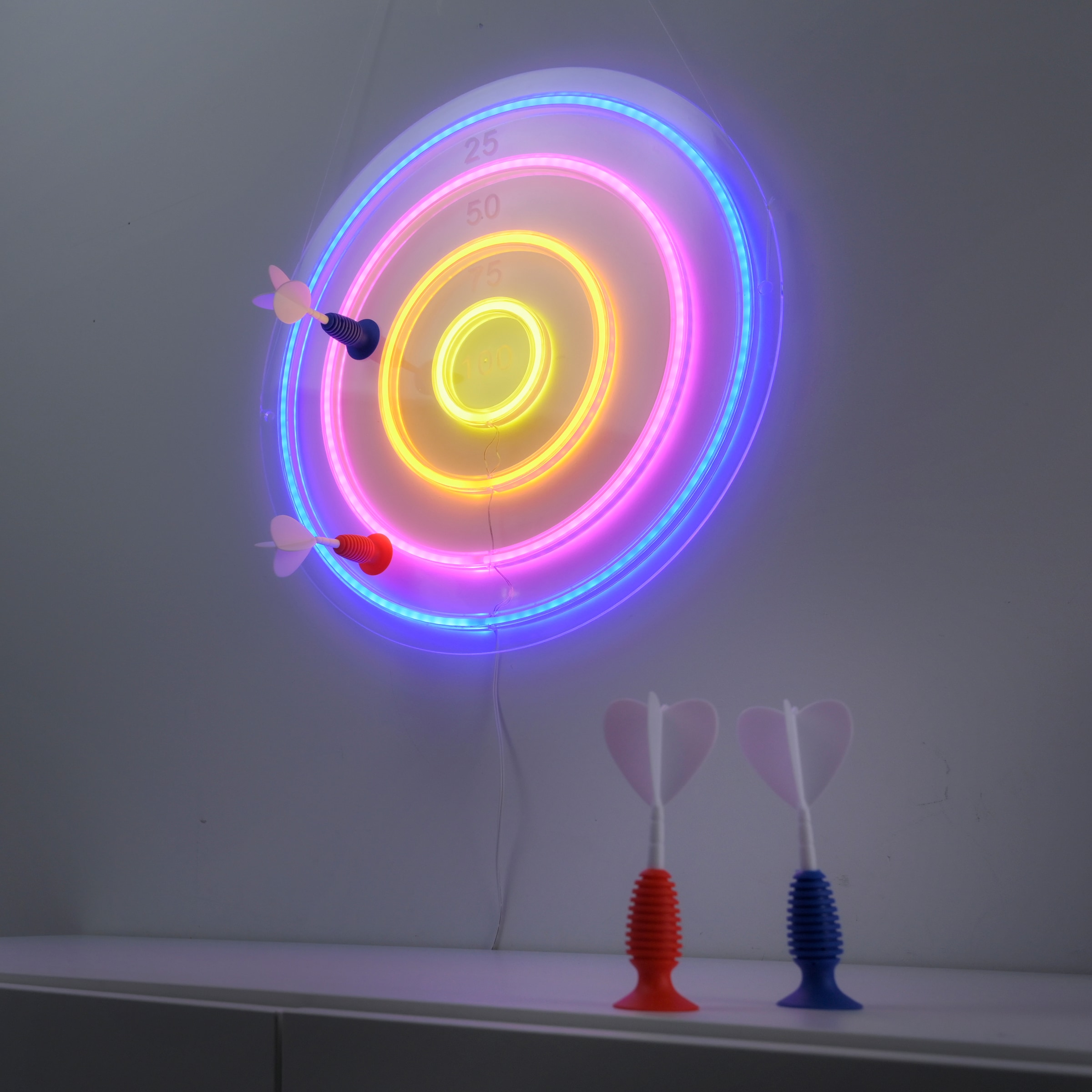 JUST LIGHT LED Wandleuchte »Dartscheibe NEON-DARTS« LED-Board 1 Stk. RGB LED-Dartscheibe mit 4 Saugnapf-Dartpfeilen