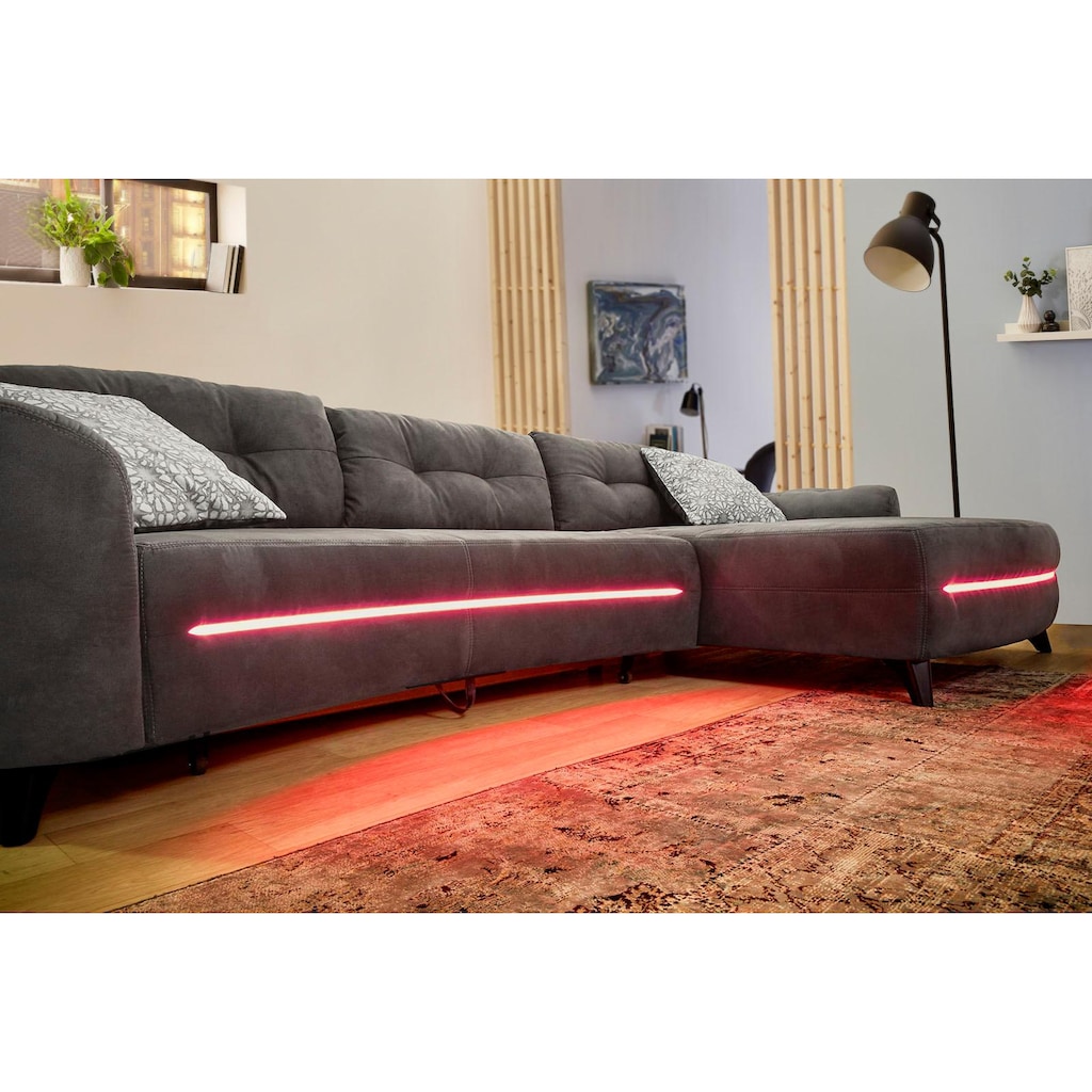 Jockenhöfer Gruppe Ecksofa, Polsterecke mit Bettfunktion und Bettkasten, RGB-LED-Beleuchtung