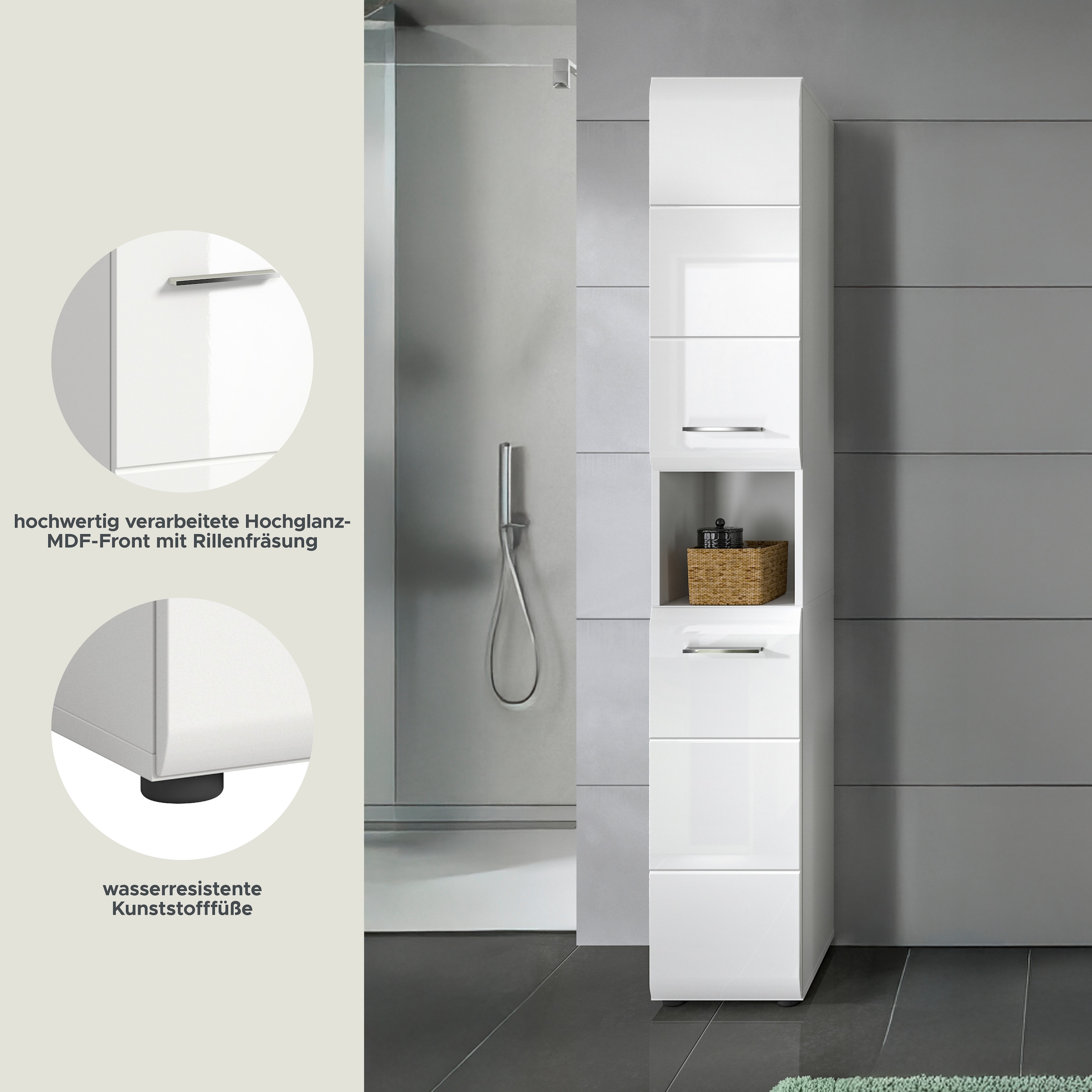 INOSIGN Stauraumschrank 1 Stk. tlg. Florenz, Hochschrank, Weiß Hochglanz Tiefzieh, 185 cm hoch, Bad