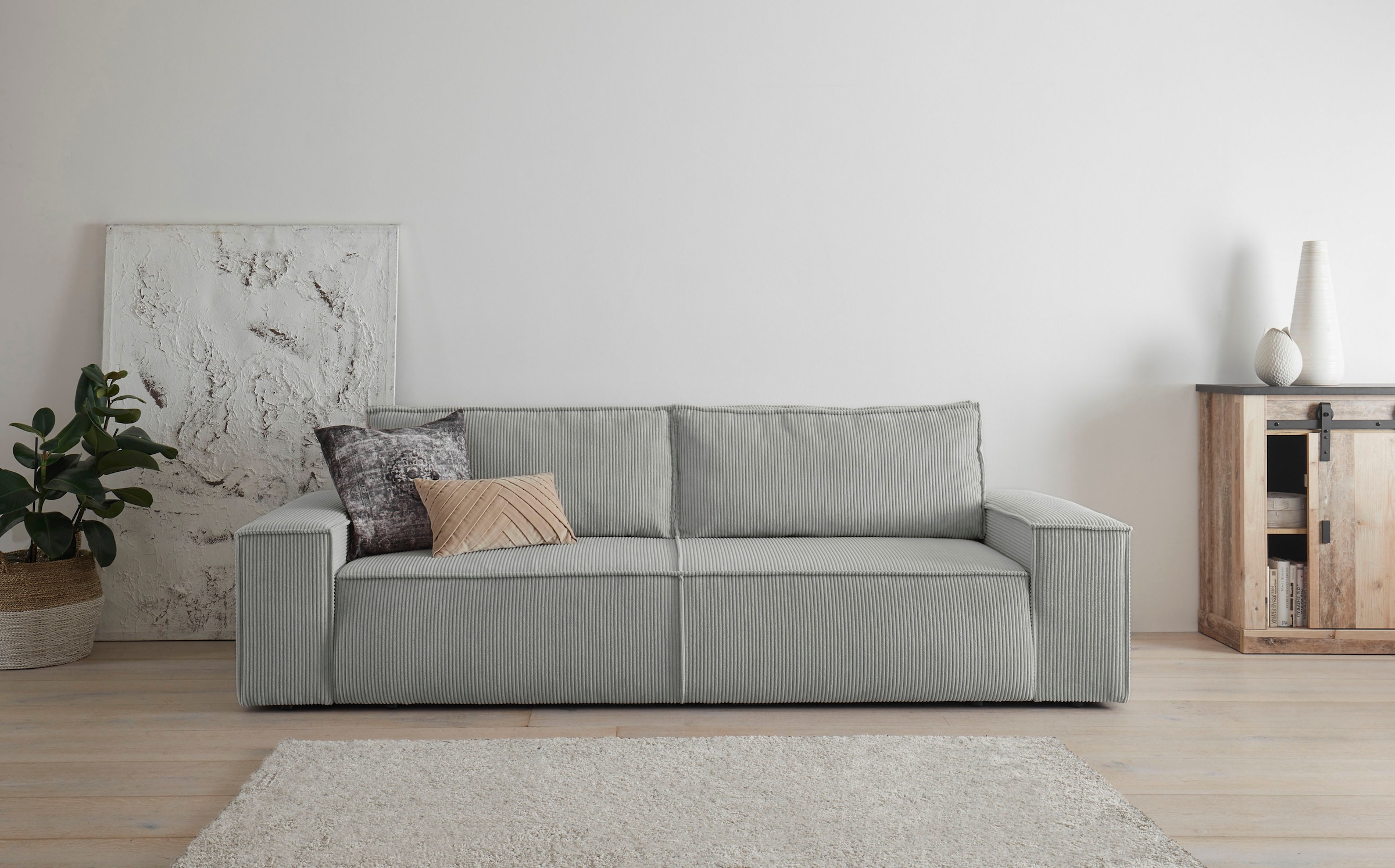 Home affaire 3-Sitzer »SHERWOOD Schlafsofa (257cm) Cord, Samtvelours, Vintage-Lederoptik«, Schlaffunktion mit Bettkasten (ca. 136/200cm)