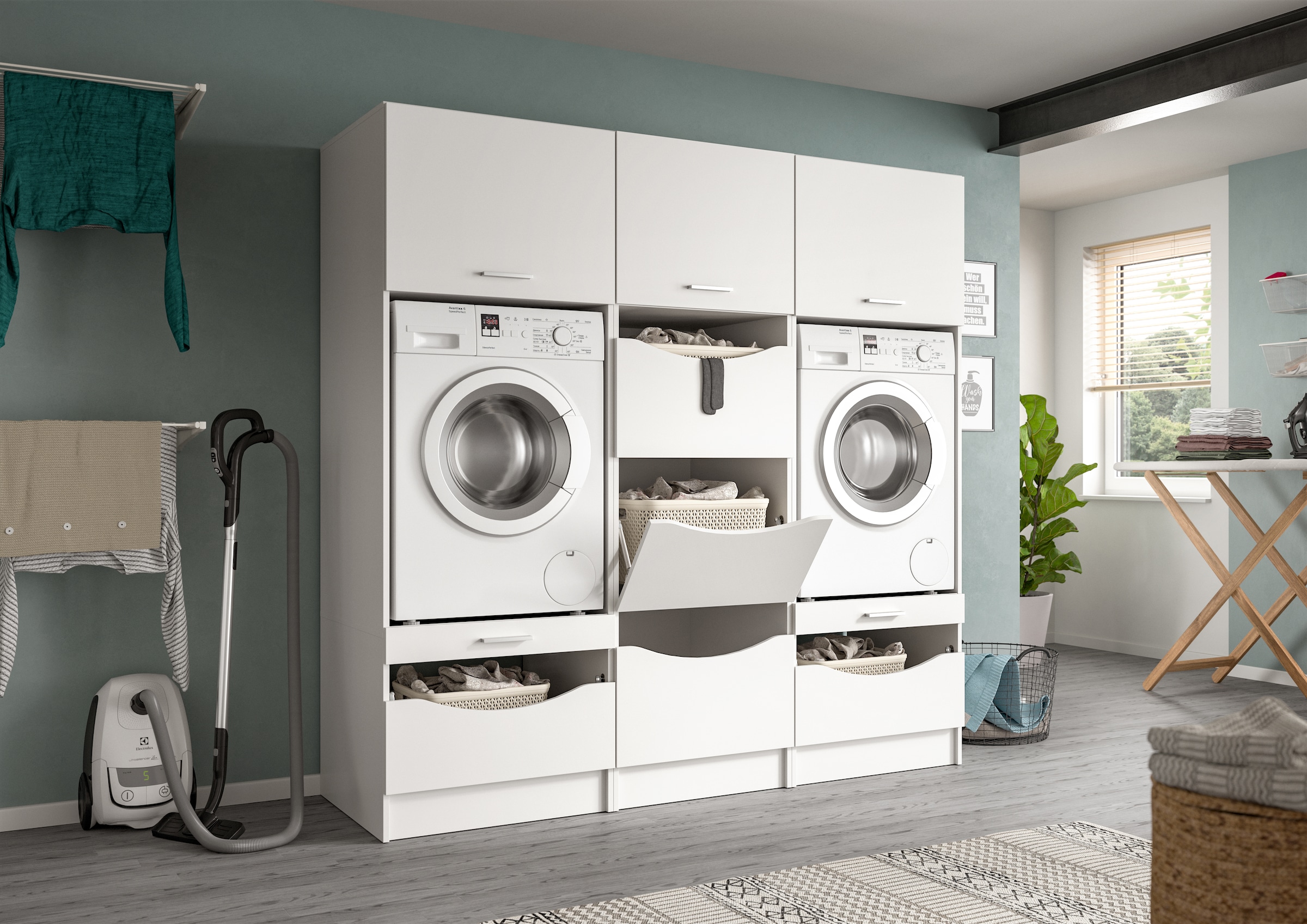 welltime Waschmaschinenumbauschrank »FALAS, TOPSELLER, Höhe 195 cm, 2 Klappen, 1 Auszug, viel Stauraum« in verschiedenen Farben erhältlich, für Waschmaschine & Trockner, 