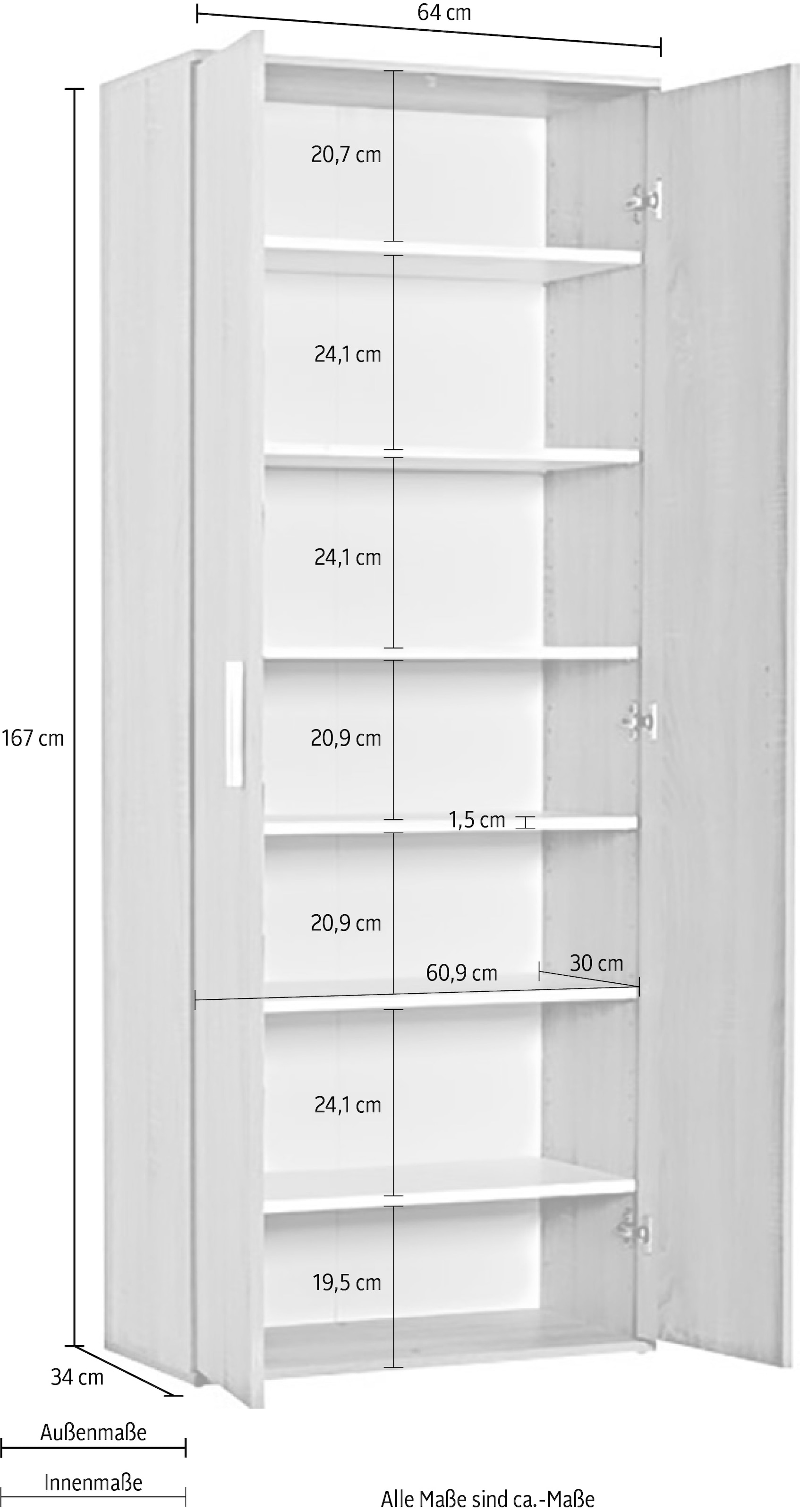 Procontour Hochschrank »Clara«, 64cm, Breite bestellen Raten Einlegeböden mit auf