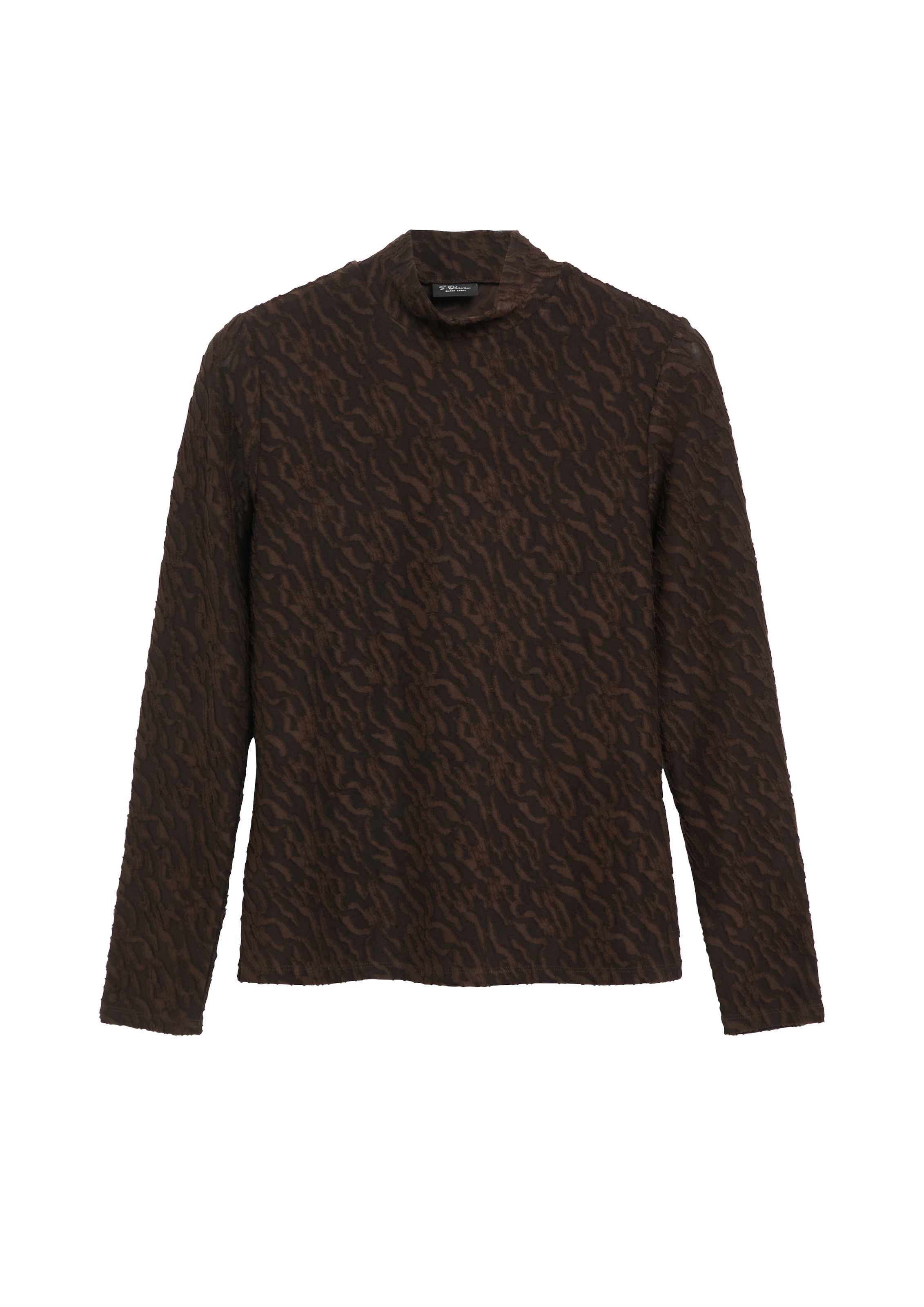 s.Oliver BLACK LABEL Langarmshirt mit Struktur-Muster und Stehkragen