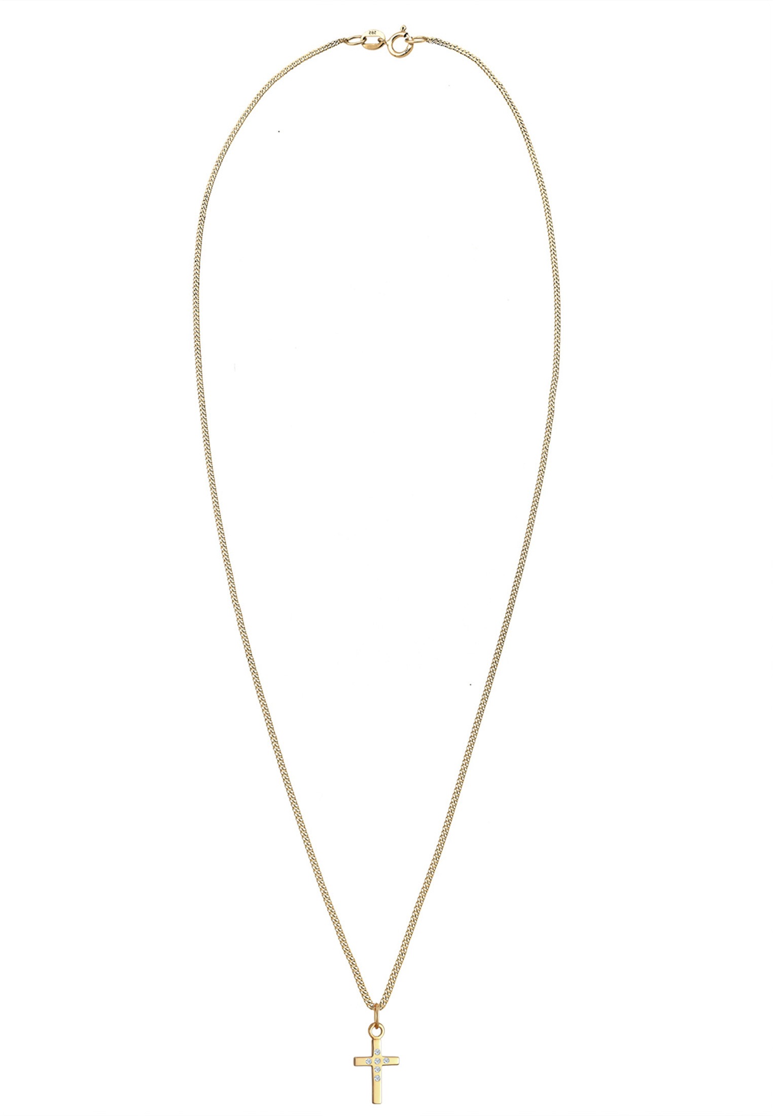 Elli DIAMONDS Silberkette »Halskette Kreuz Diamant Weiß Brillantschliff (0.03 ct) 585 Gelbgold«