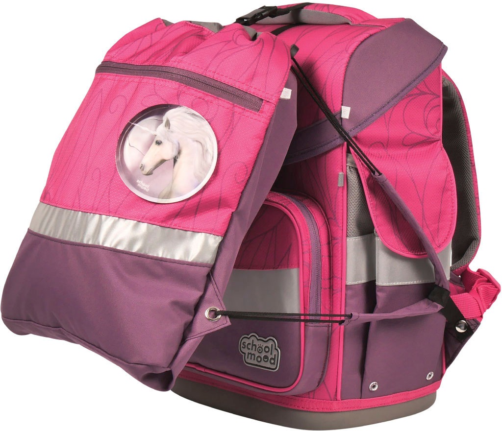 SCHOOL-MOOD® Schulranzen »Timeless, Luisa (Einhorn)«, retroreflektierende Flächen, mit LED-Patchy; aus recyceltem Material