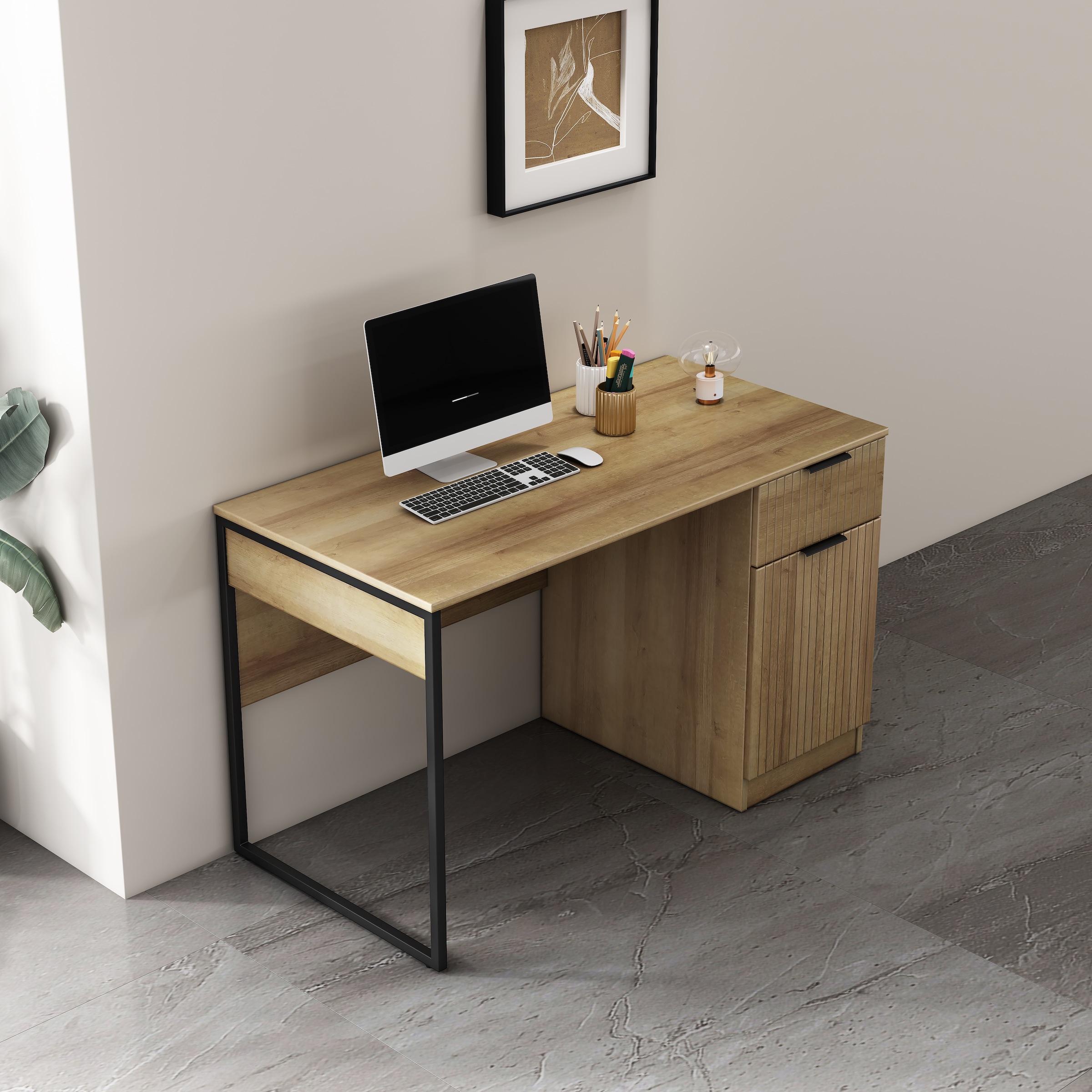 OTTO home Schreibtisch »Aspea« Set,  mit Schublade, ausreichend Stauraum, moderne Rillenoptik, B. 120 cm