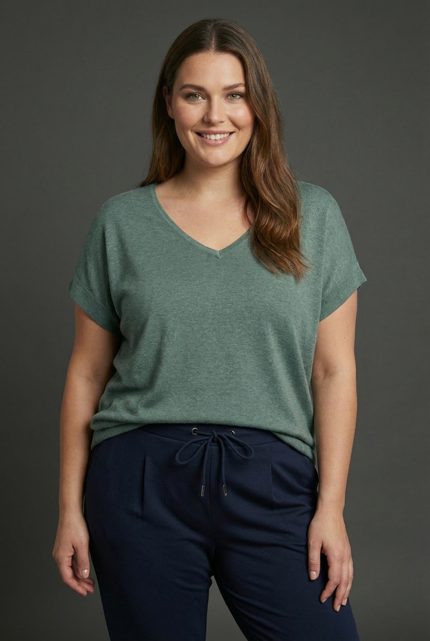 Laura Scott CURVE V-Ausschnitt-Pullover »Große Größen« sommerlicher Feinstrick mit figurschmeichelnder Passform